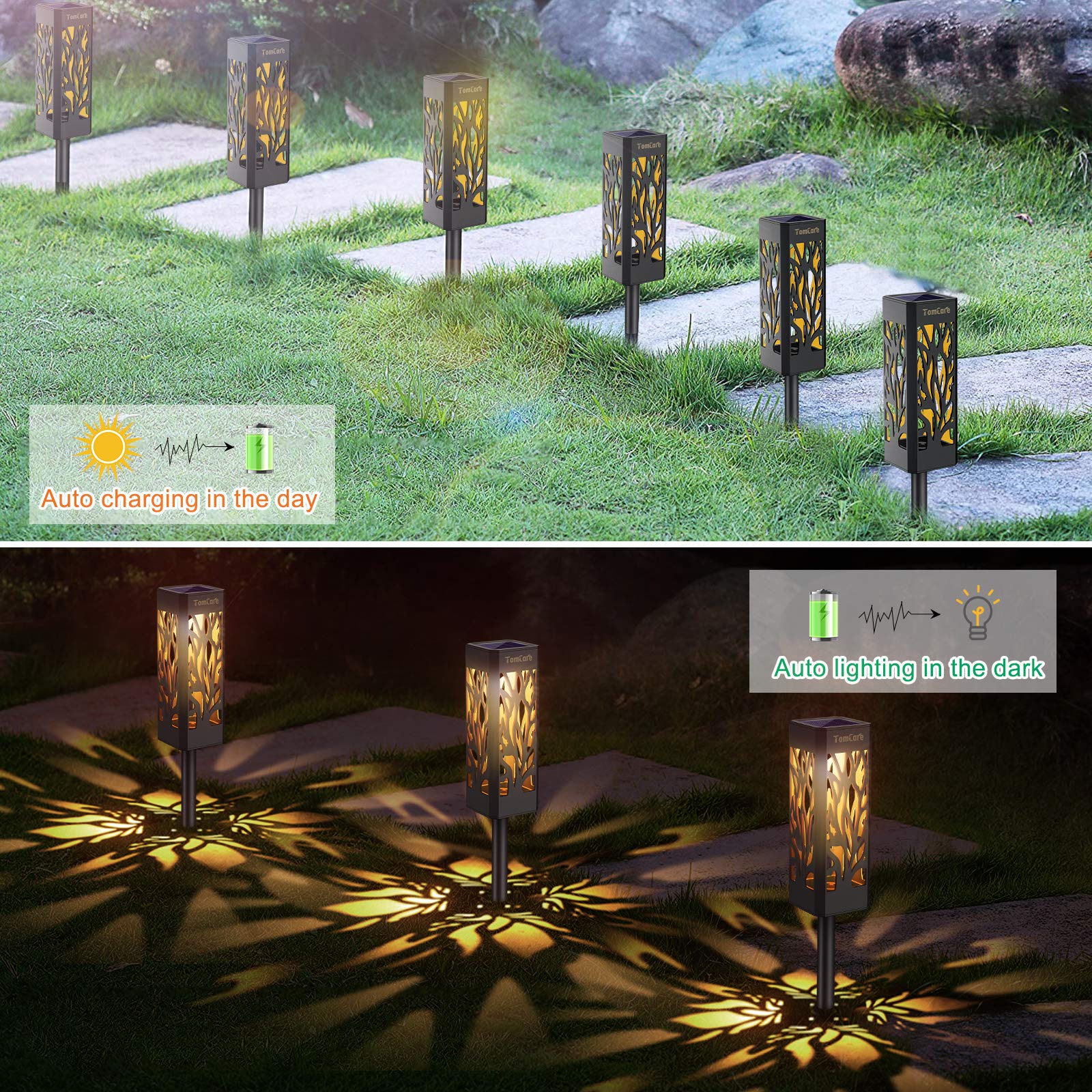 TomCare Solar Lights Outdoor - Upgraded 8 Pack Waterproof LED Garden Lights, White, Model SZ-19004, Bigger Size for Pathway & Walkway