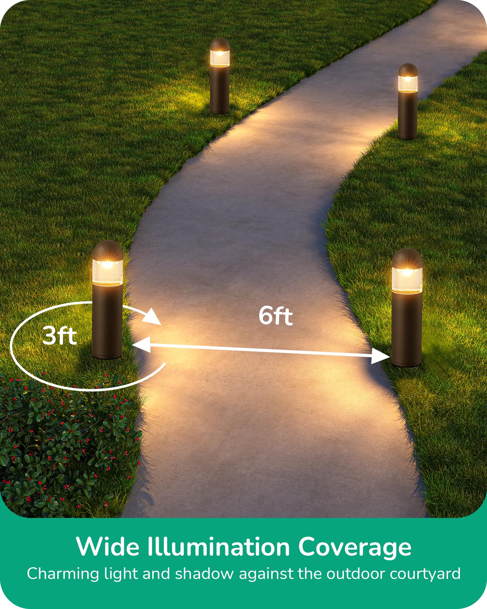 EDISHINE Low Voltage Landscape Lighting, 12V 3W, 3000K Warm White, Black Electric Bollard Lights for Yard Garden