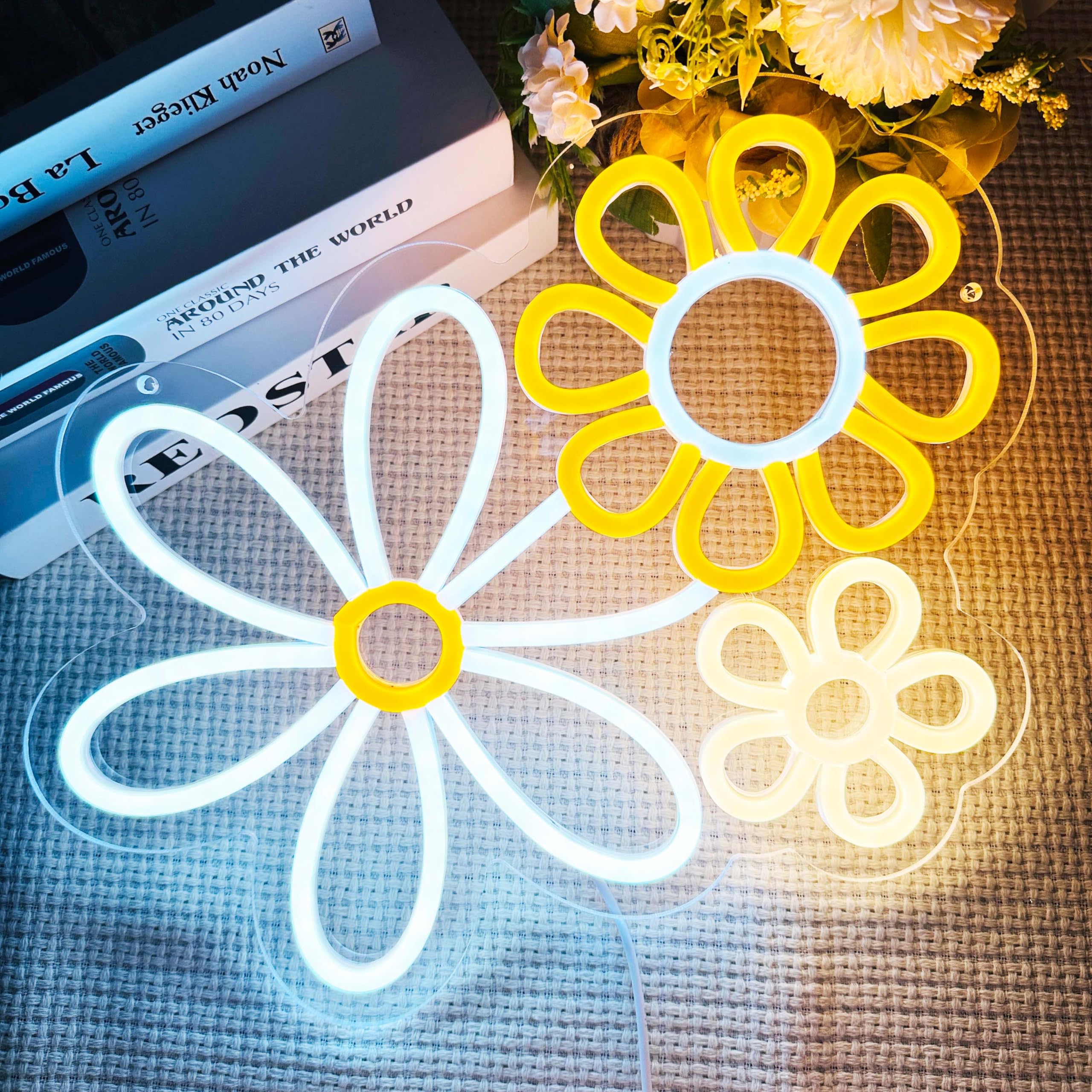 Artlast Neon Sign, Boho Flower LED Wall Decor, 13.39x13.23 inches, Cool White+Warm White+Yellow, Acrylic