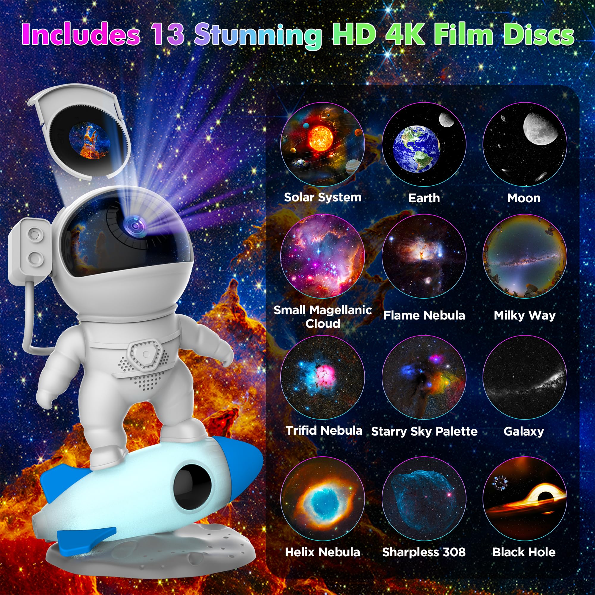 Xeefeel Star Projector, Astronaut Galaxy Projector For Bedroom, 12 In 1 Hd Planetarium Projector With 1H 2H Timer, 360 Rotating