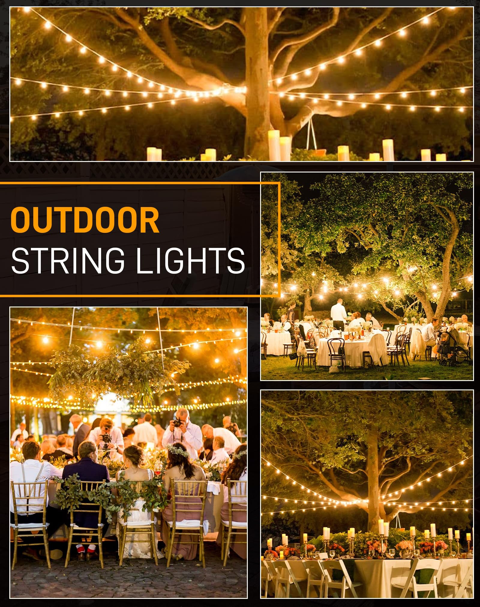 Zuske 300FT Outdoor String Lights - Waterproof LED with 146 Shatterproof ST38 Globe Bulbs, Black, Dimmable, Connectable for Backyard & Porch