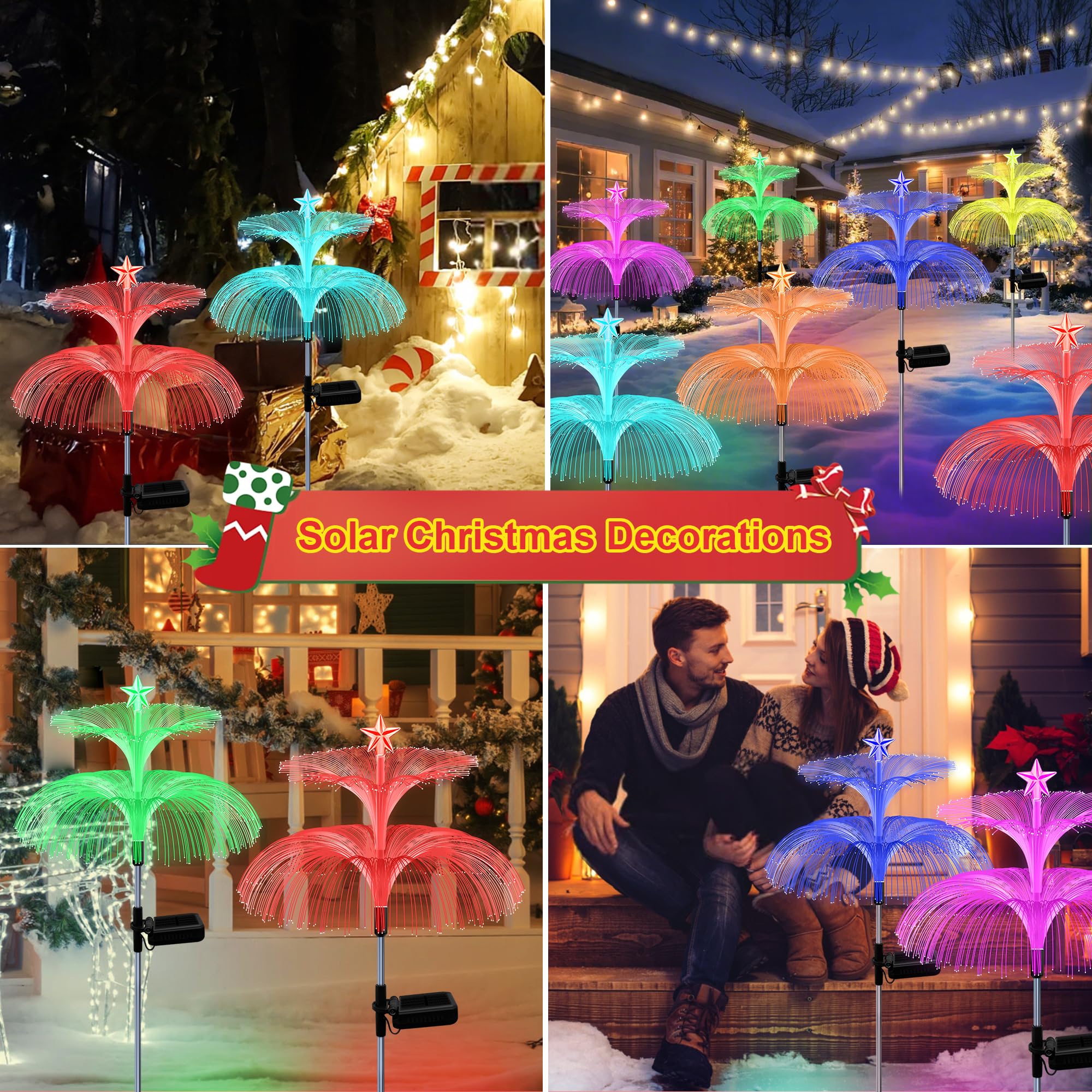 Solar Christmas Lights  6 Pack Solar Star Jellyfish Lights 7 Color Changing Fiber Optic Light Gardening Gifts For Mom Grandma Women  Flower Light For Outdoor Yard Garden Decor