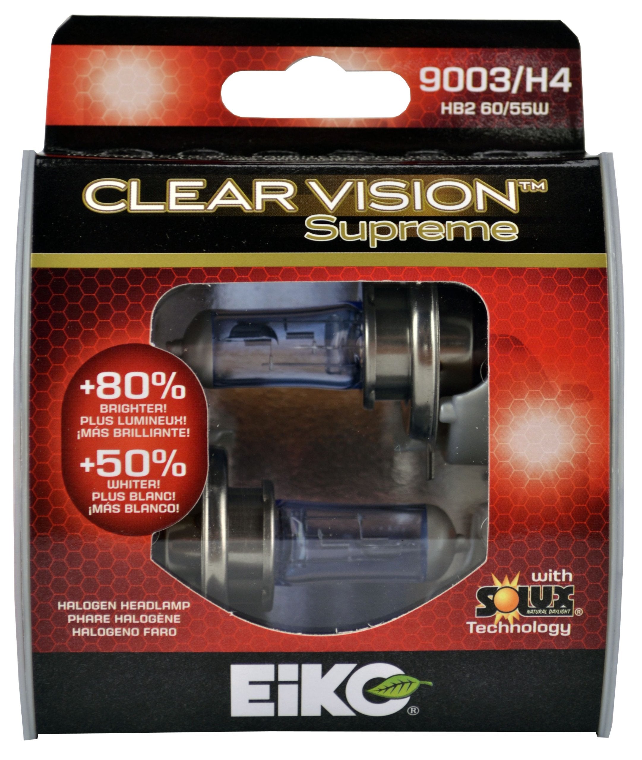 EiKO 9003/H4 Clear Vision PRO Halogen Replacement Bulb, Pack of 2, Glass