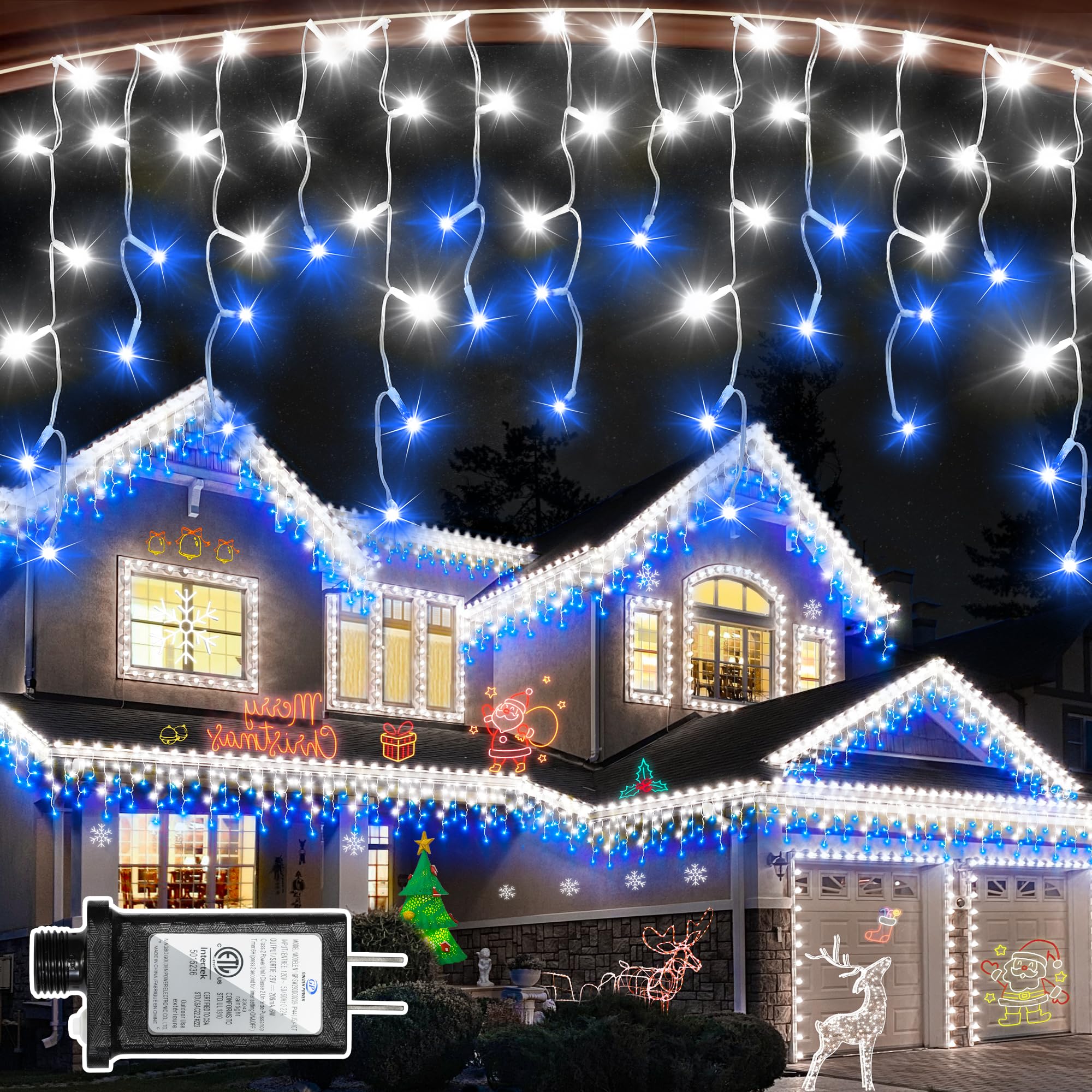 YHBJKCZ LED Christmas Lights Outdoor 164 FT 360 Drops 12 Modes Dimmable Blue & Cool White Model HS-1620L