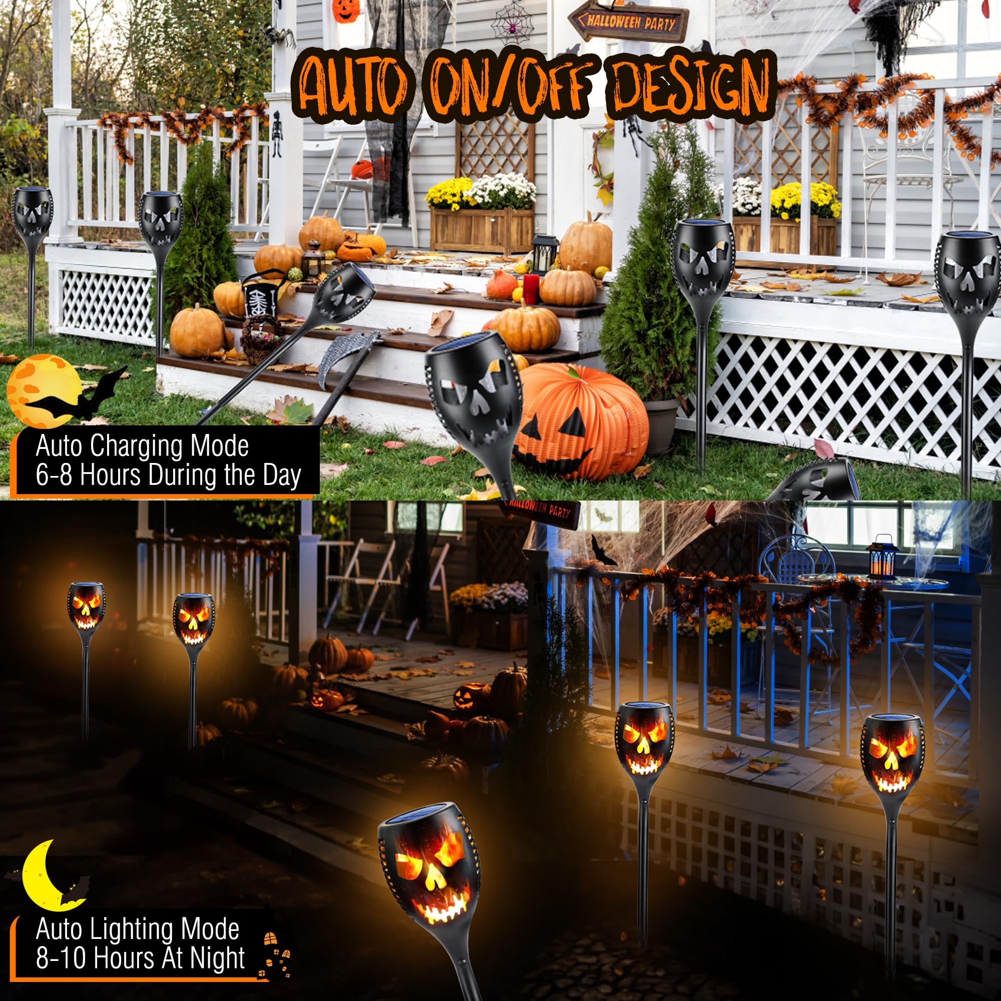 Toodour Solar Halloween Lights Outdoor, 4 Packs Super Larger Size Solar Torch Light With Flickering Flame, Waterproof Led Flame