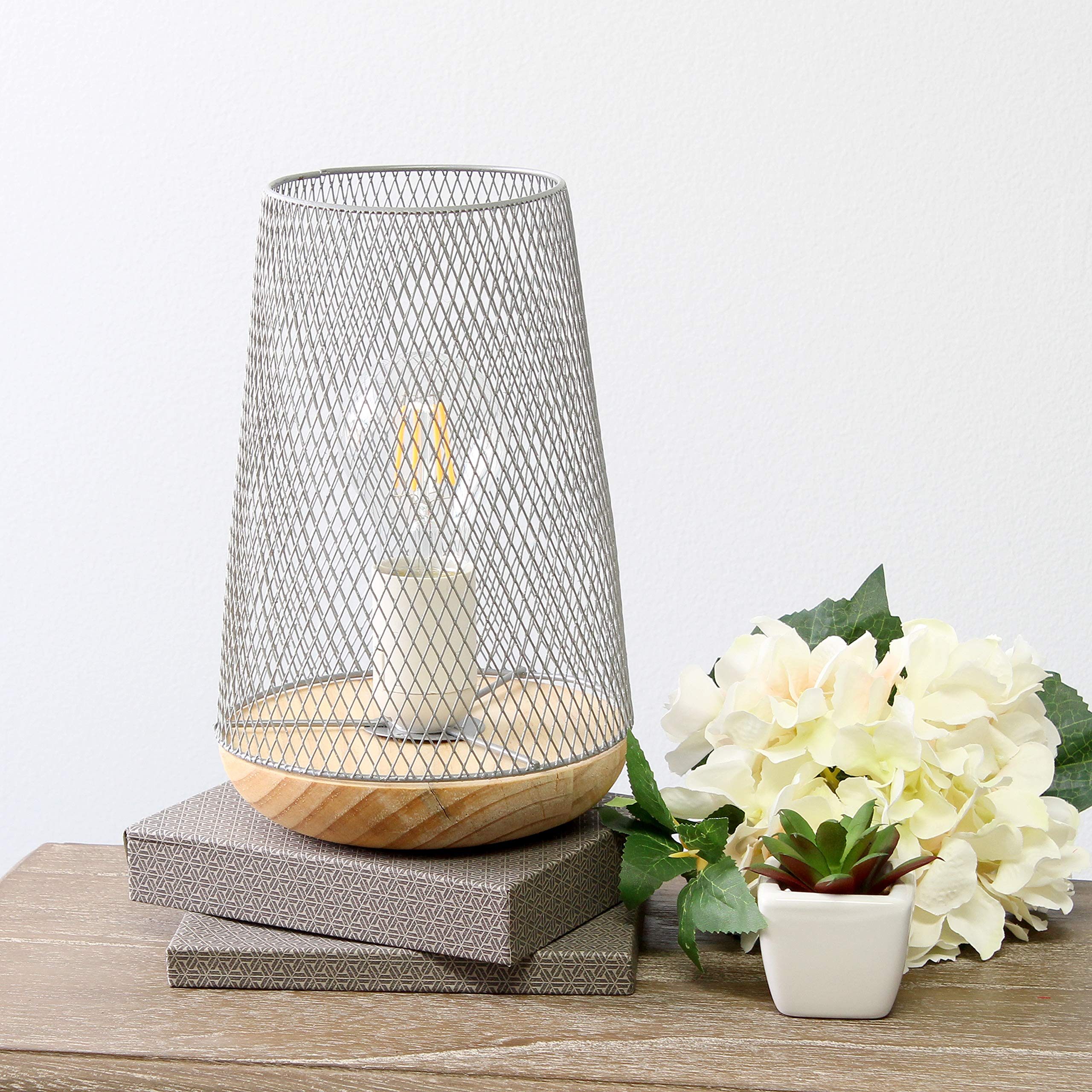 Simple Designs Lt1074-Gry Wired Mesh Uplight Table Lamp, Gray