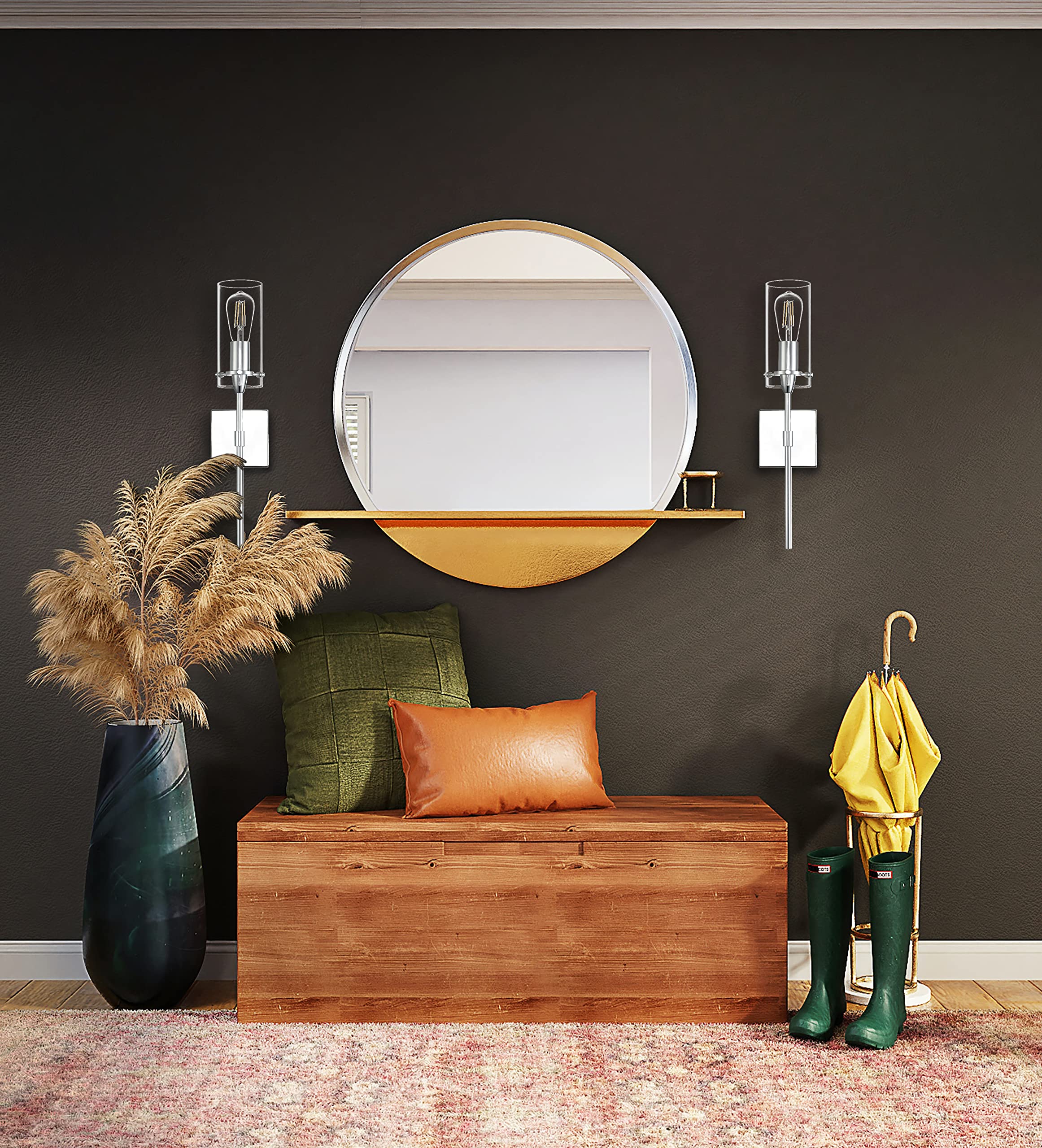Linea di Liara Chrome Wall Sconce Light Fixture, Glass Indoor Bathroom Lighting, Model LL-WL31-PC, Small Size