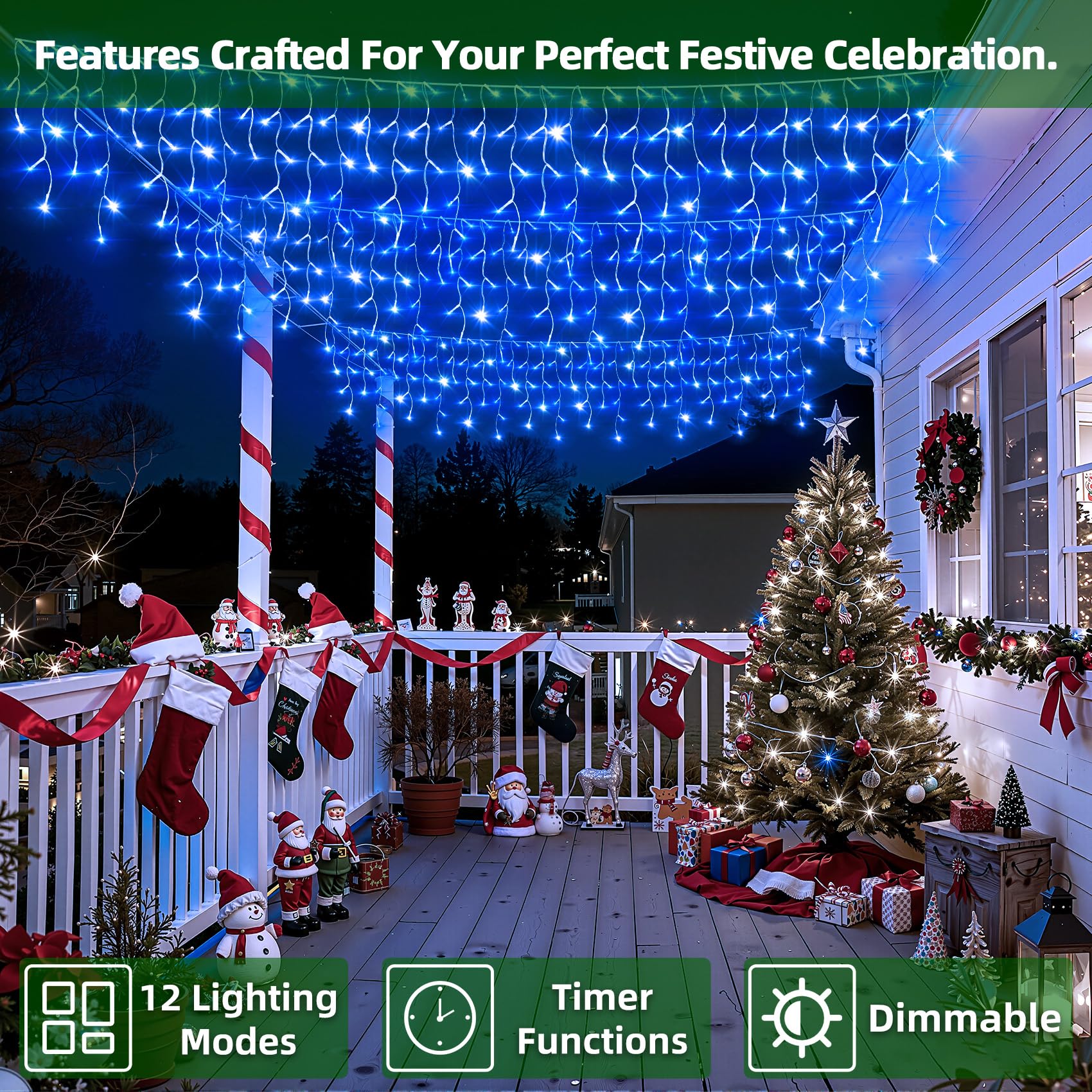 XIKENGSHQ LED Christmas Lights, 810 Drops, 82ft, 12 Modes, Dimmable, Waterproof, Blue, Model WX-810L