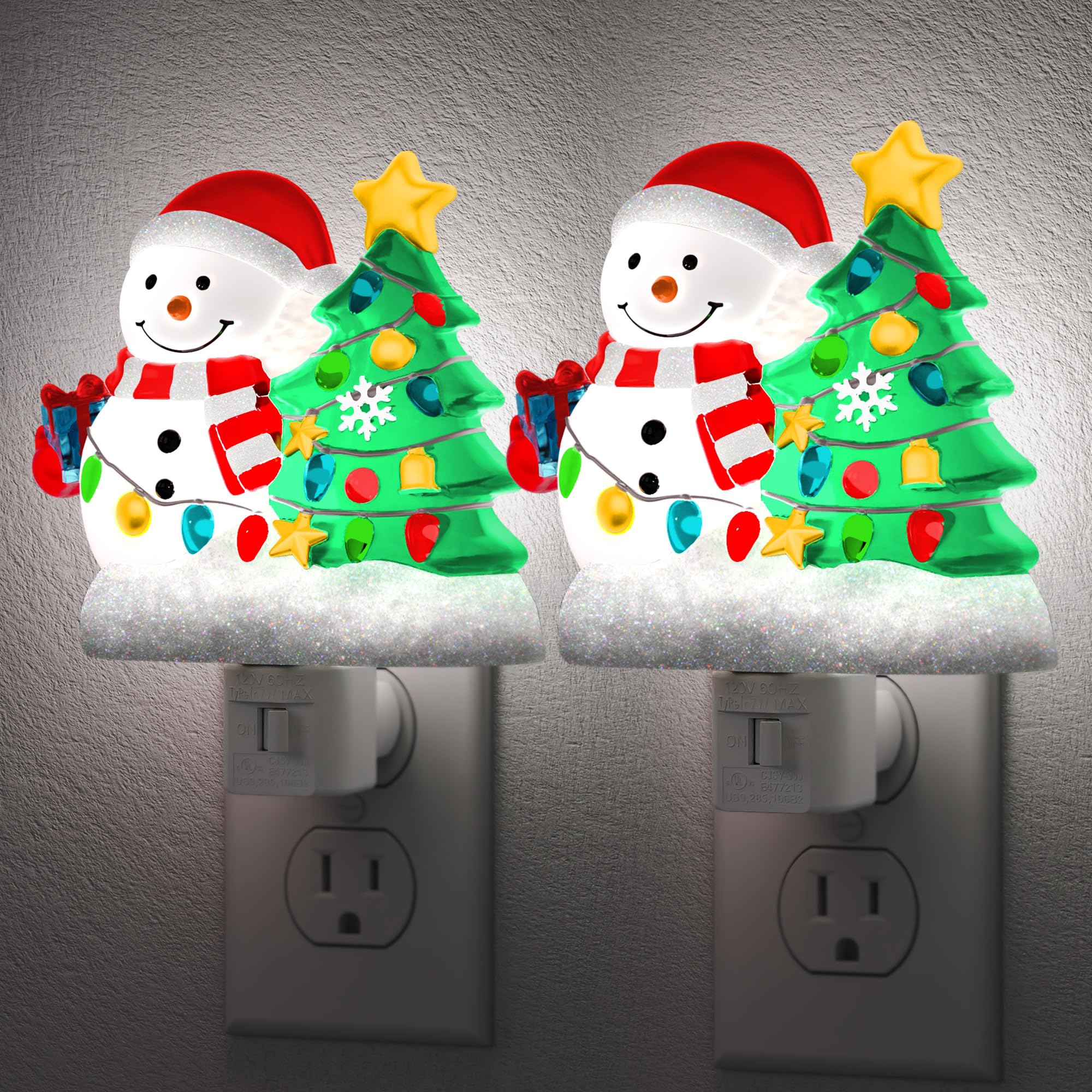 Briignite Snowman Christmas Tree Night light[2 Pack], 5000K Night Lights Plug into Wall, Christmas Tree Cute Night Light for kid