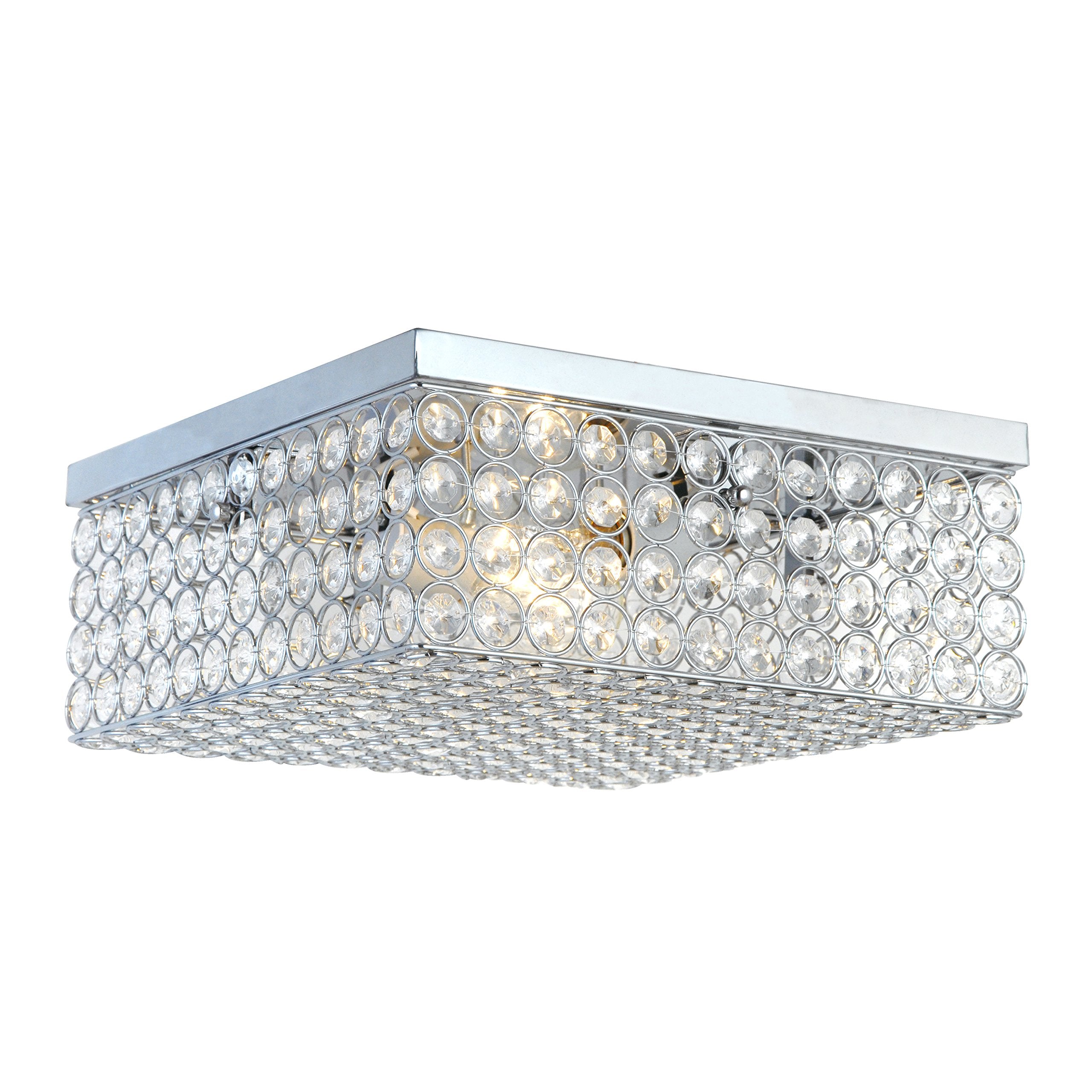 Elegant Designs FM1004-CHR Elipse Crystal 12 Inch Modern Metal 2 Light Squared Ceiling Flush Mount Fixture, Chrome
