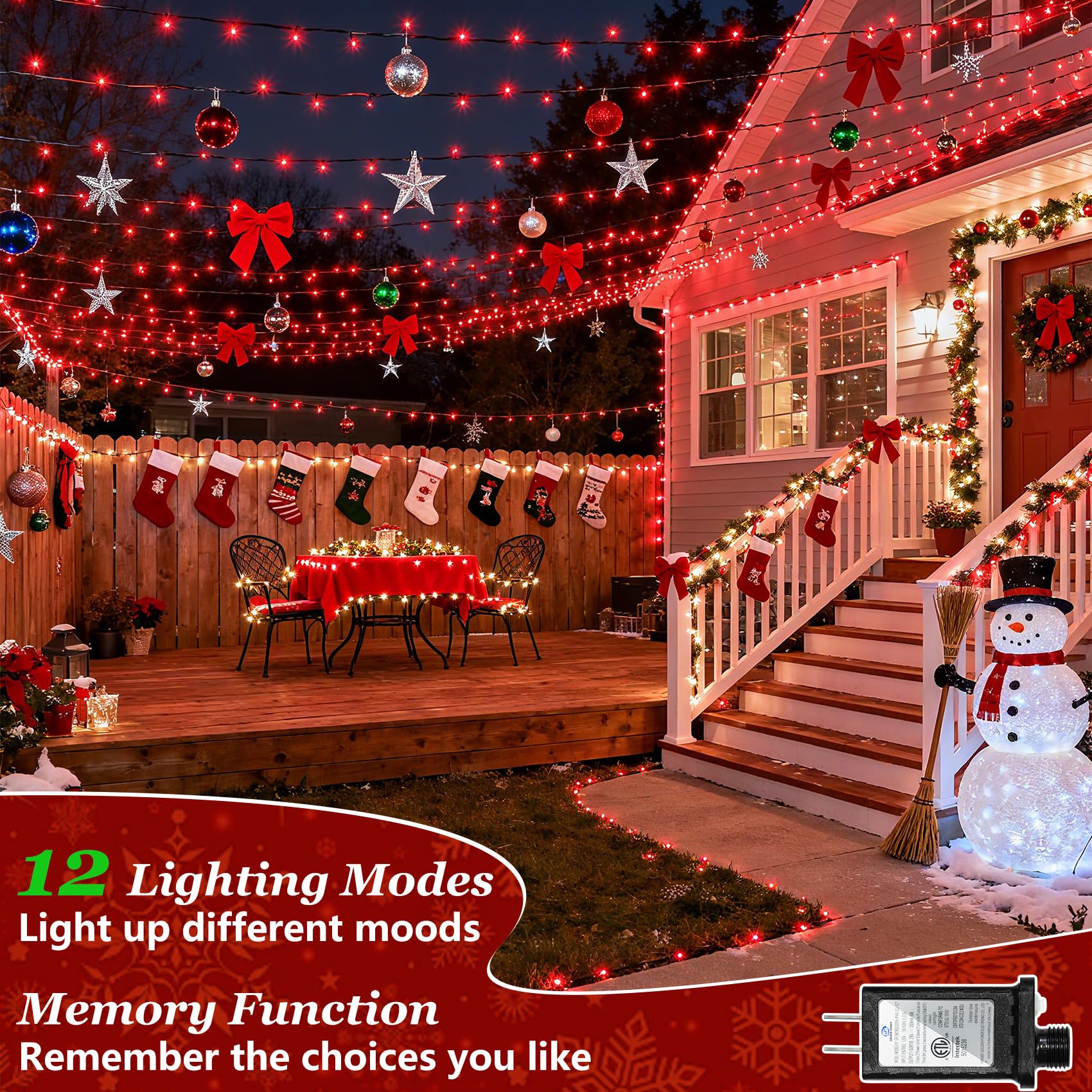 750 Led Christmas String Lights Outdoor  240Ft Twinkle Fairy Lights With Timer & Memory  12 Modes Dimmable Waterproof Tree Light For House Patio Garden Wedding Party Christmas Decororations  Red
