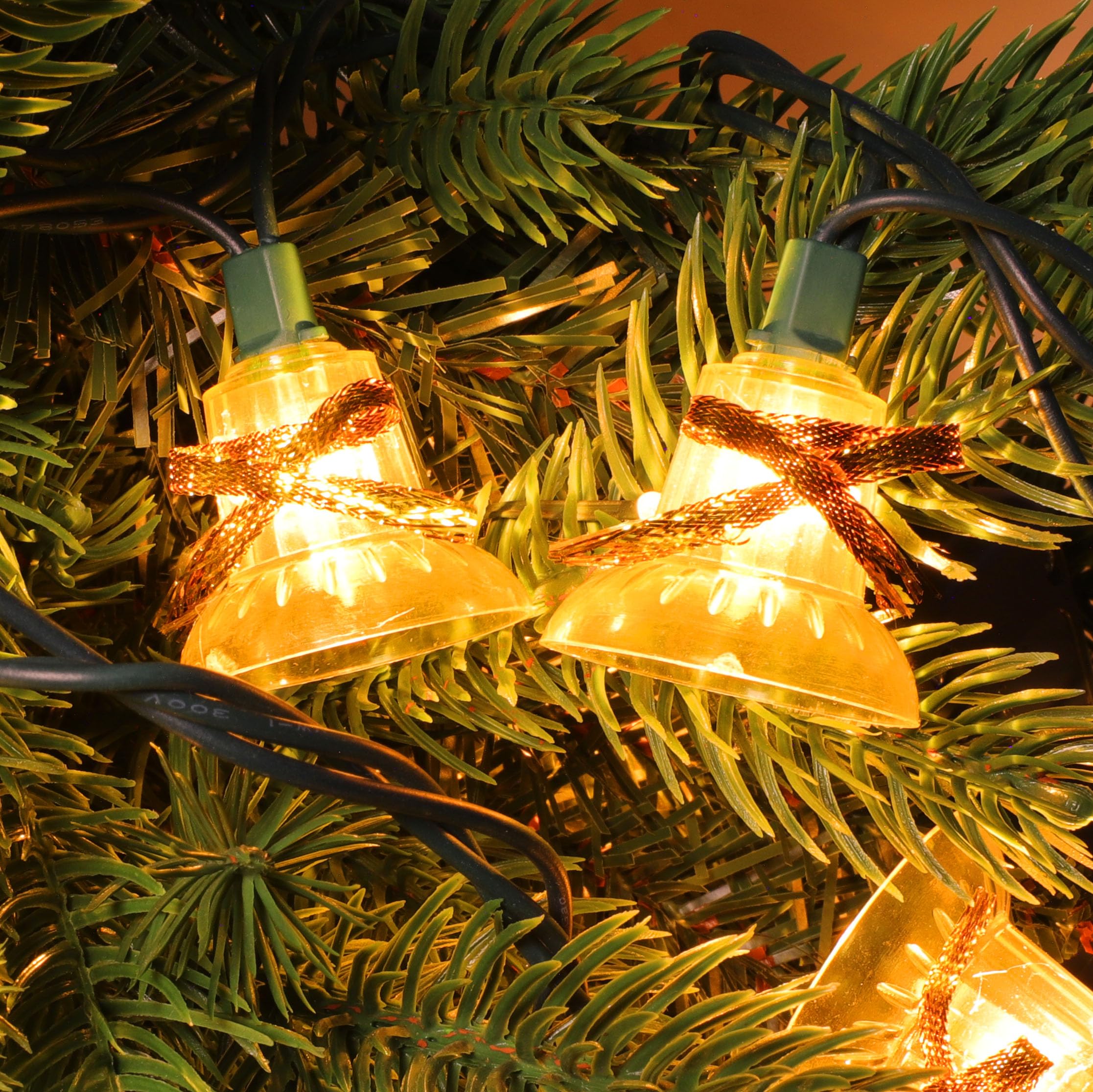 LAMPHOME Christmas Musical Bell String Lights, 30 Lights, 200LED, Yellow Bulbs, 25 Classical Songs, Green Wire for Indoor Tree Decorations
