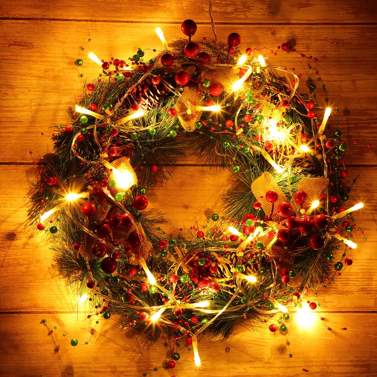 Mudder 30 LEDs Christmas Fairy Lights with Mistletoe Decoration Berry Beaded Garland for Christmas Home Indoor Decor (Rose Gold)