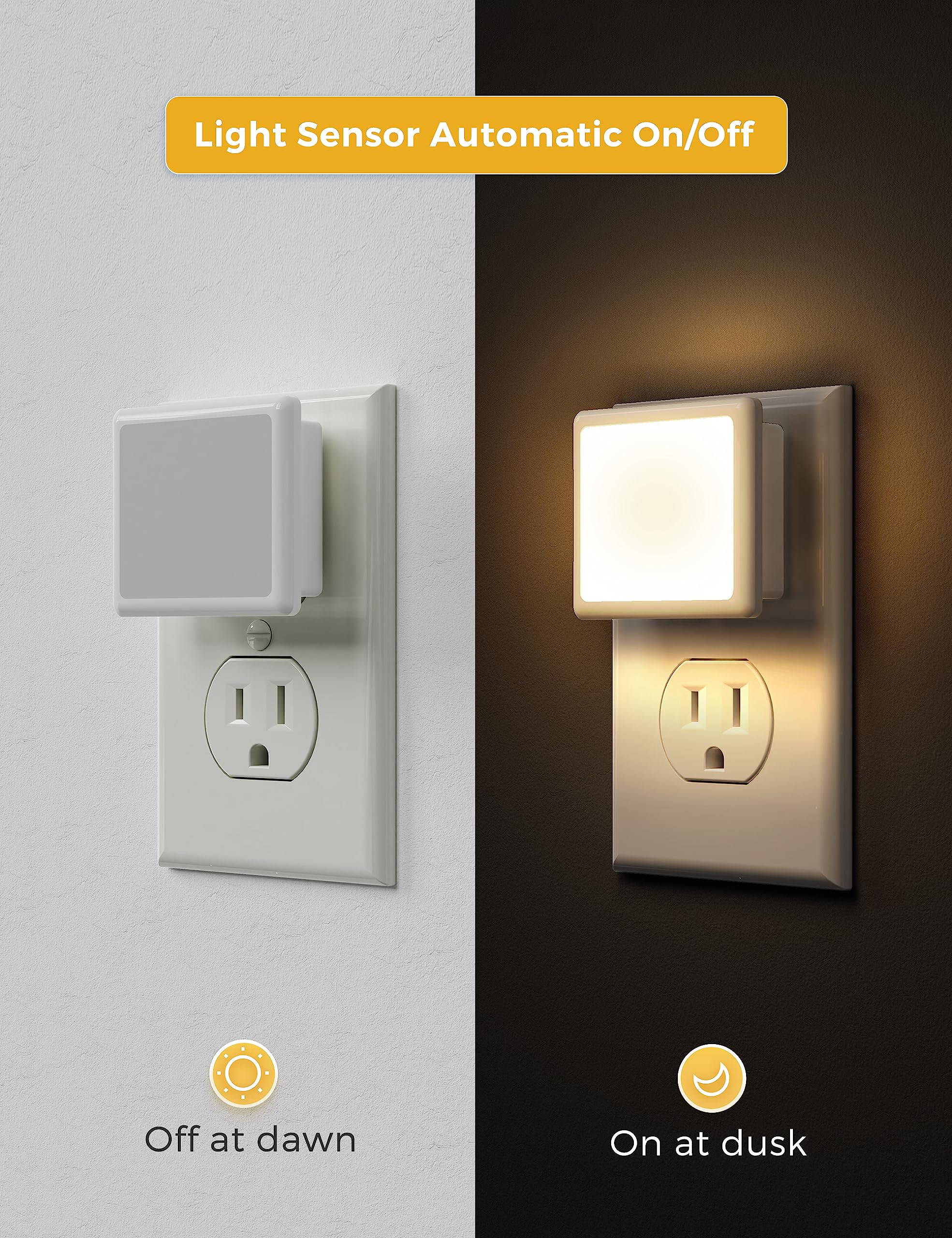 L LOHAS LED Night Lights 2-Pack, 0.3W, Dusk to Dawn, Soft White 3000K, Auto-On/Off, for Bedroom, Bathroom, Kitchen, Model