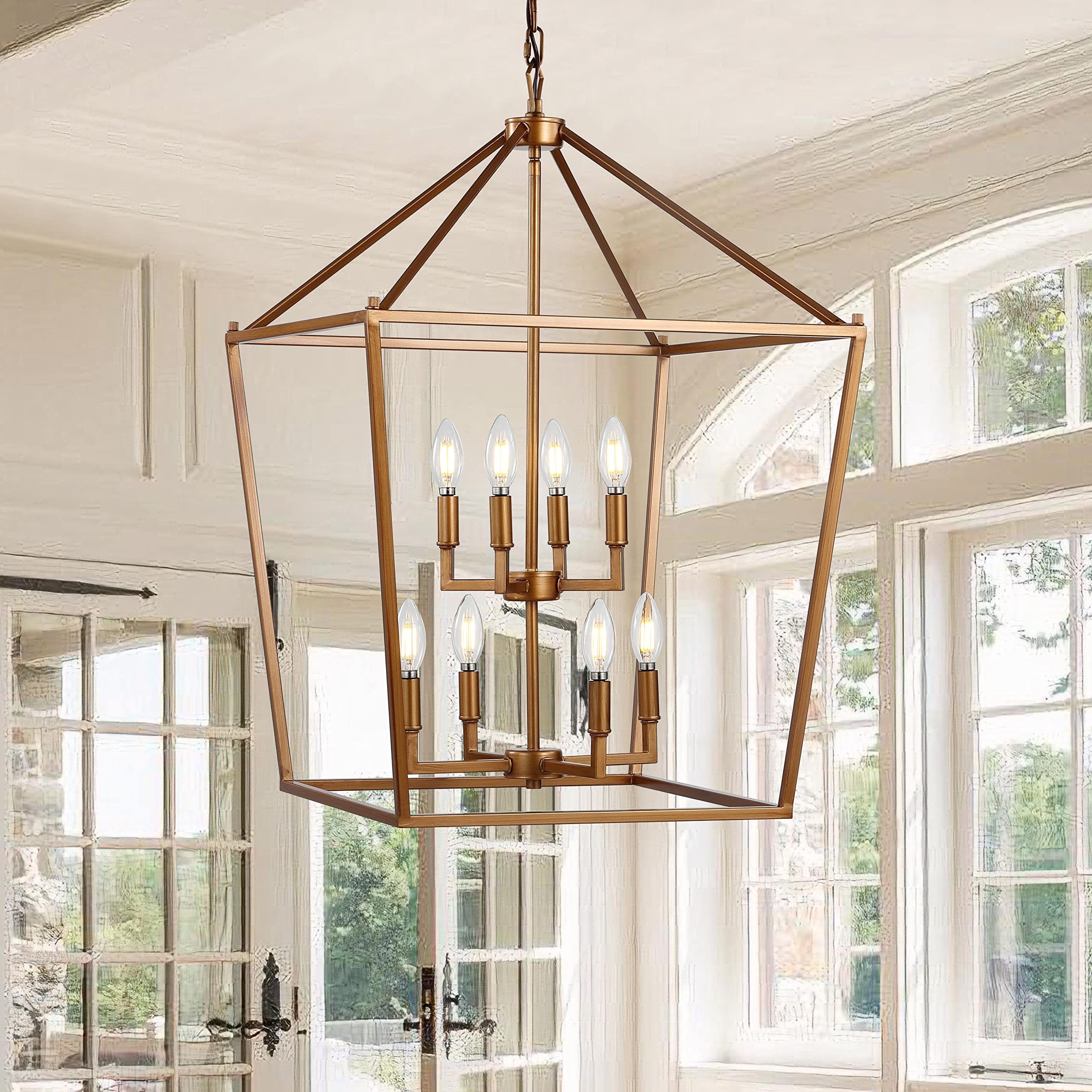 Jonathan Y Pagoda Lantern Pendant Light, Dimmable Metal, 20 Antique Gold, Model Jyl7438B, Ideal For Dining Room, Living Room, Kitchen
