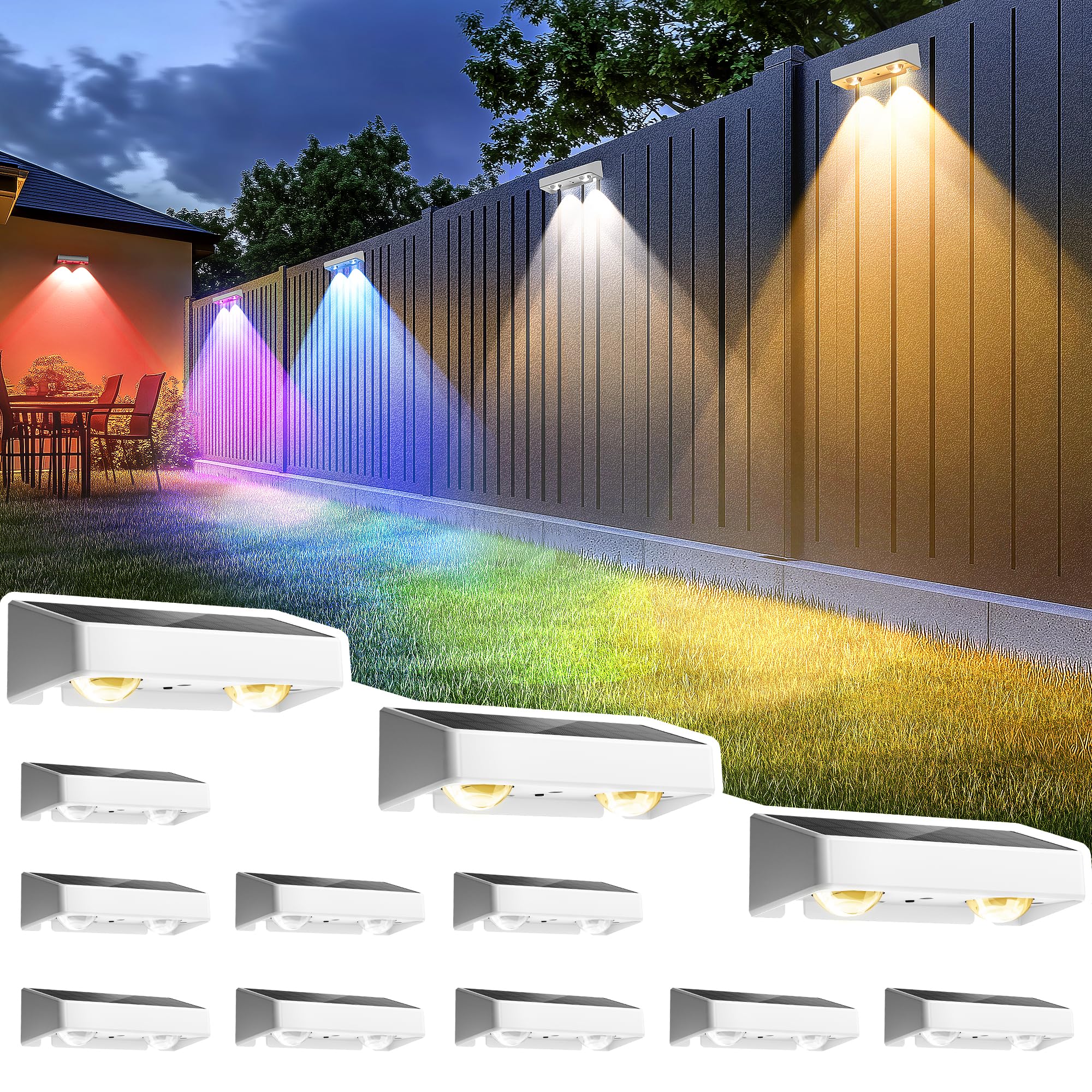 SOLPEX Solar Fence Lights Outdoor, 12 Pack, Waterproof IP65, Color Changing, White, LED Deck Lighting, Model 9918