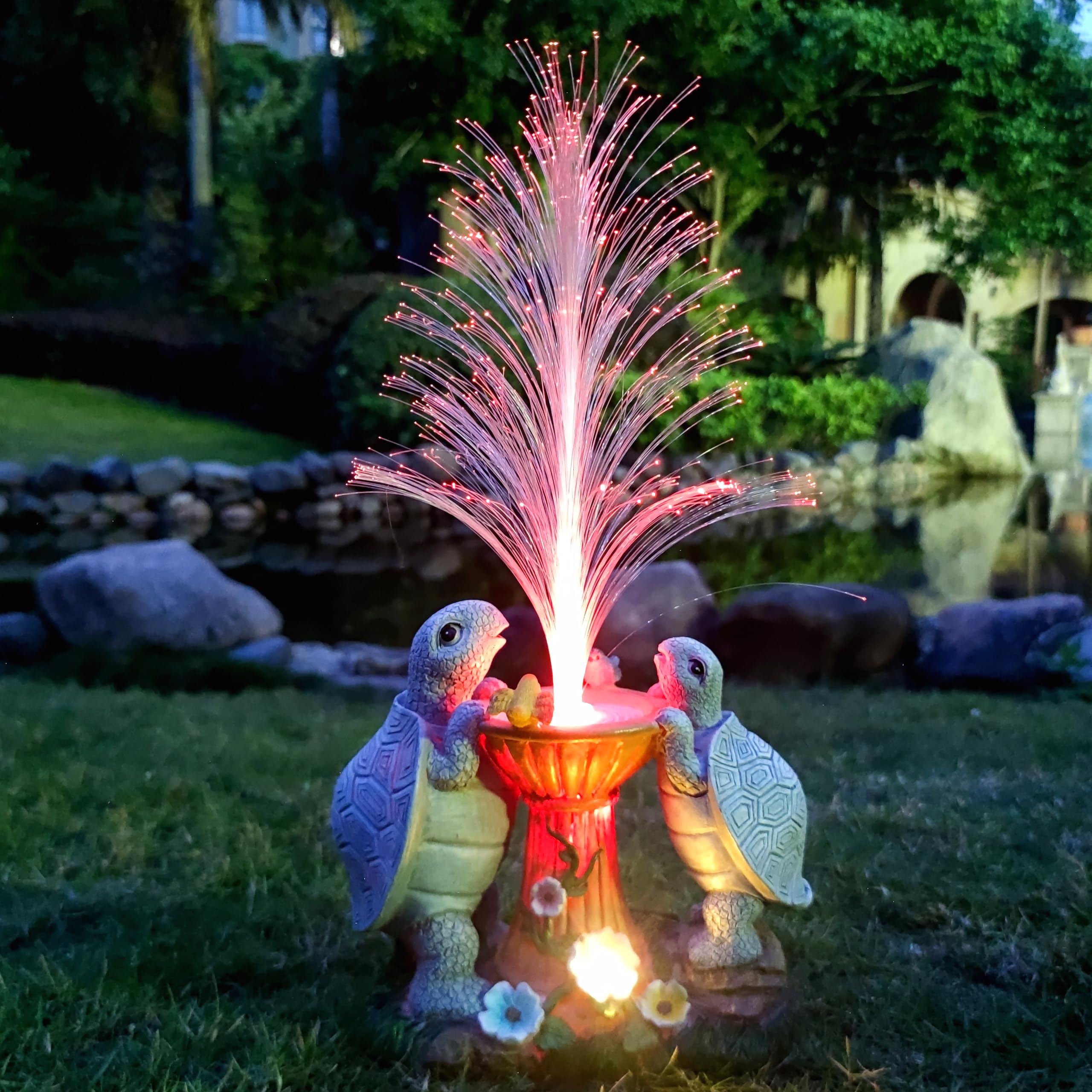 RCTTICUU Solar Turtle Garden Statues with LED Lights  Resin Turtles Figurine Outdoor Decorations Colour Changing Optical Fiber Solar Light  Outside Art Decor for Lawn Yard  Unique Housewarming Gifts