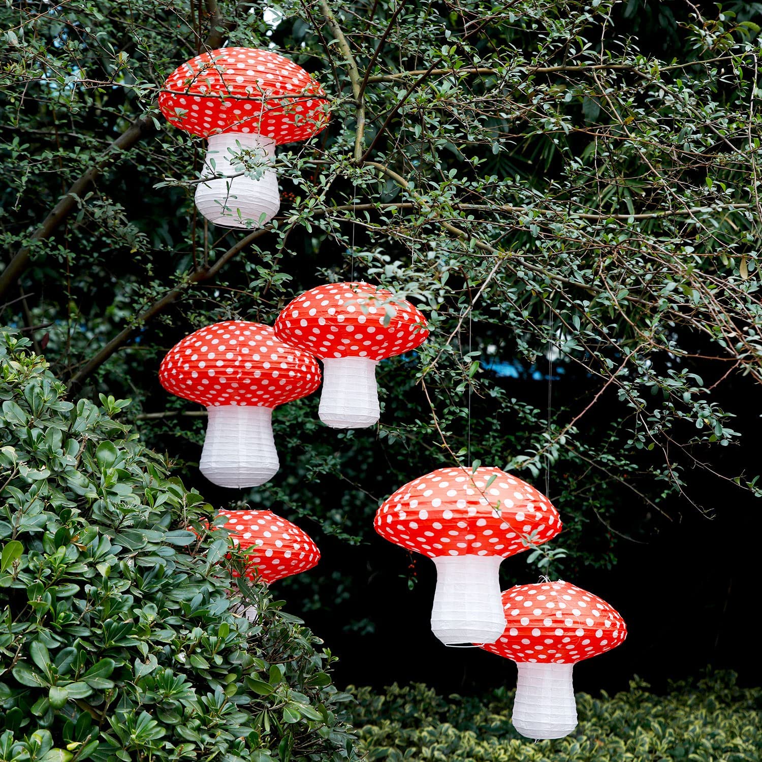 6Pcs Mushroom Paper Lantern, 3D Forest Jungle Theme Lantern Wonderland Hanging Mushroom Lantern For Nursery Garden Christmas Hal