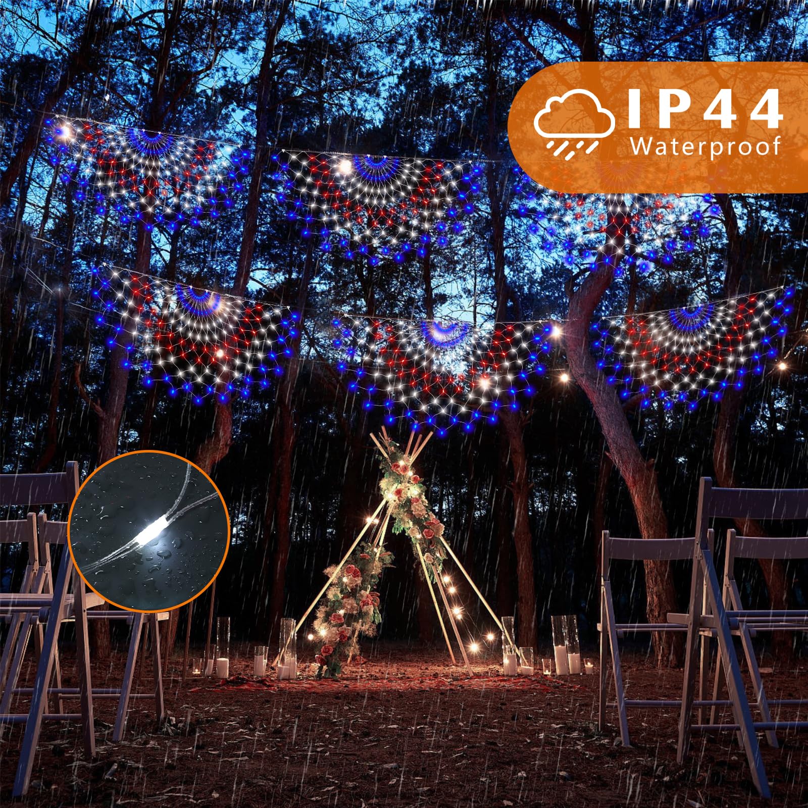 Leisure World 150 Led American Flag Lights, 3 Pack, 8 Modes, Outdoor Patriotic Decor