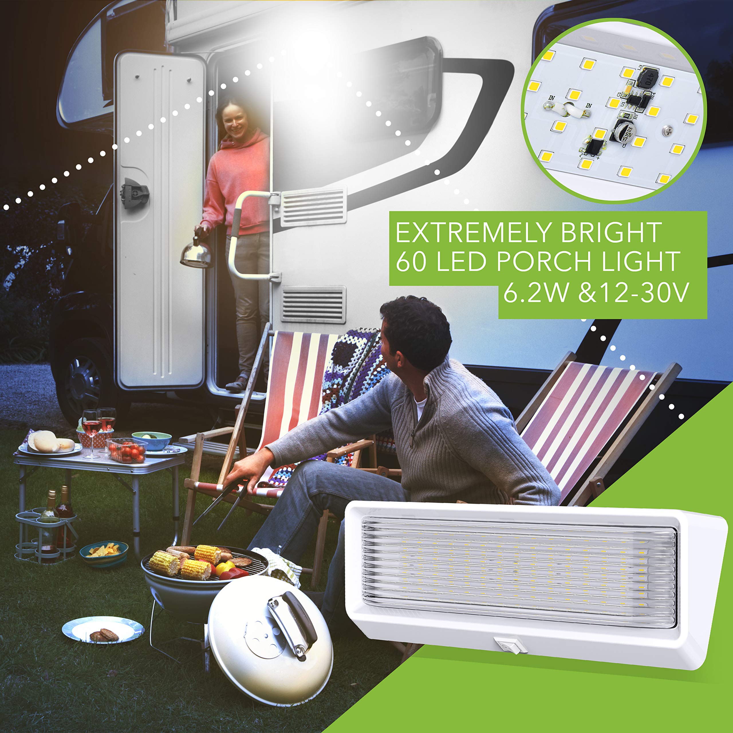 Leisure Led 2 Pack Rv Exterior Porch Utility Light With Switch Xl 12V 650 Lumen Lighting Fixture. Replacement Lighting For Rvs, Trailers, Campers, 5Th Wheels White Base Clear Lens (White, 2-Pack)