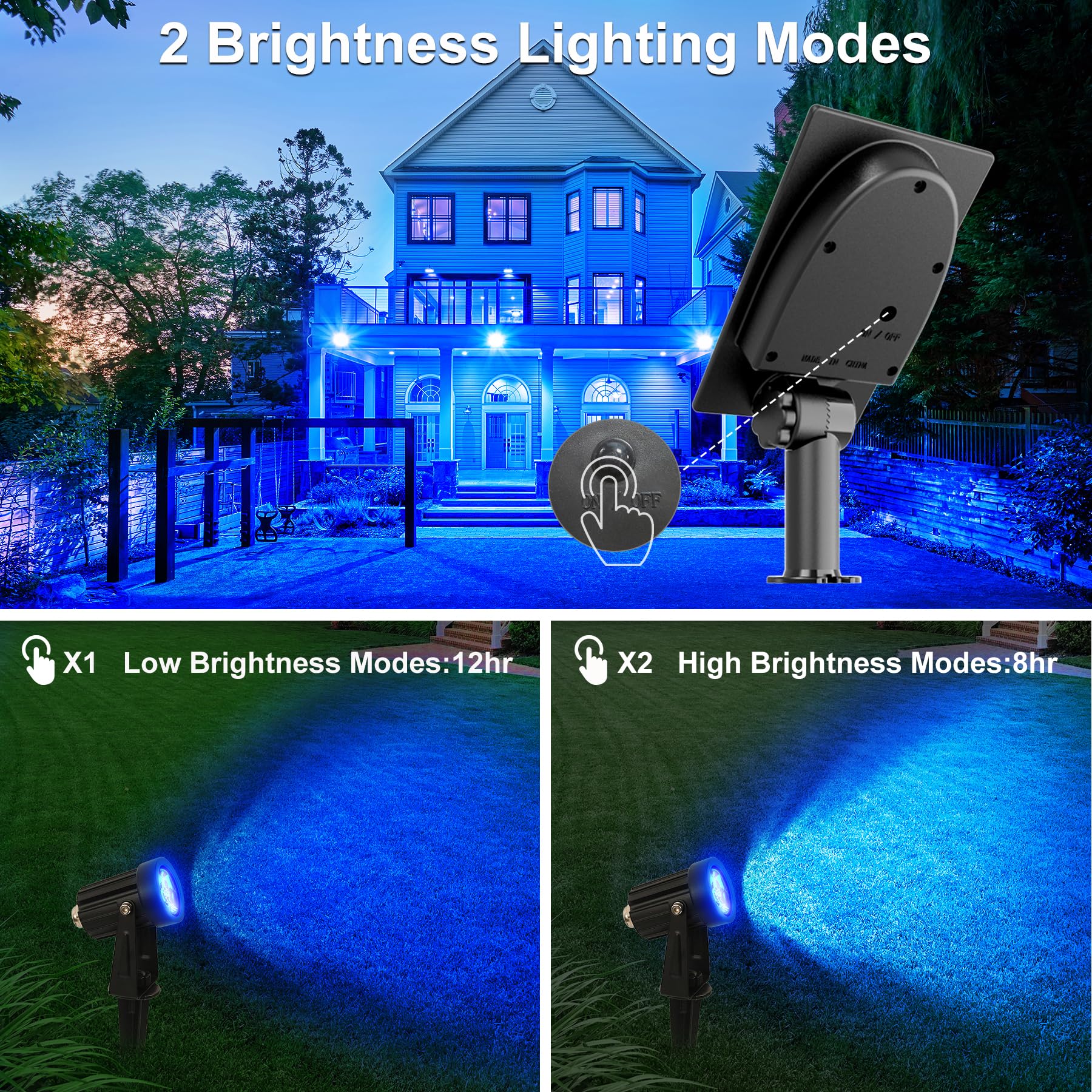 Crepow Blue Solar Spot Lights Outdoor,2 Pack Solar Landscape Spotlights Ip65 Waterproof 9.8Ft Cable, Auto On/Off Outdoor Wall Li
