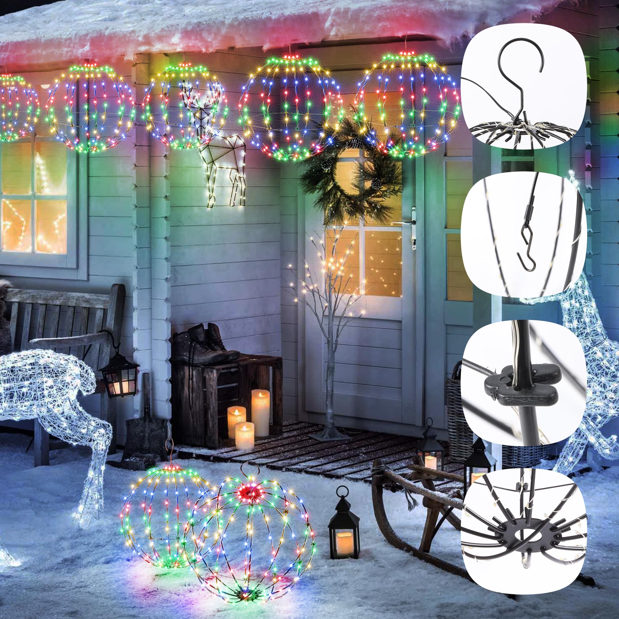 Flacchi Set of 2 Outdoor Hanging Ball Lights - Waterproof Multicolor Fairy Lanterns with 8 Modes, Timer, Battery Operated, Model YZC1PB002
