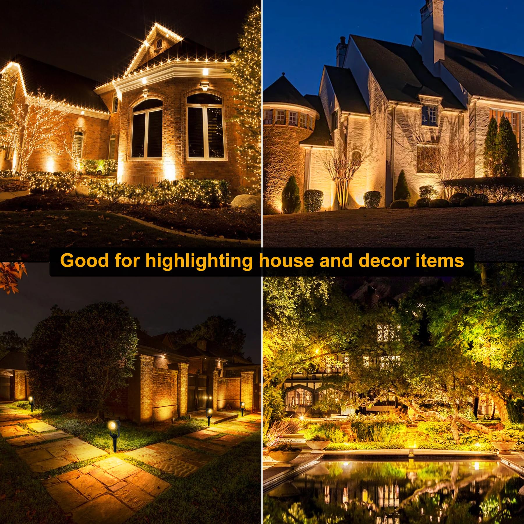 CREPOW LED Spotlights Outdoor, 3000K Warm White, IP65 Waterproof, 8-in-1, Low Voltage Landscape Lighting for Yard and Garden