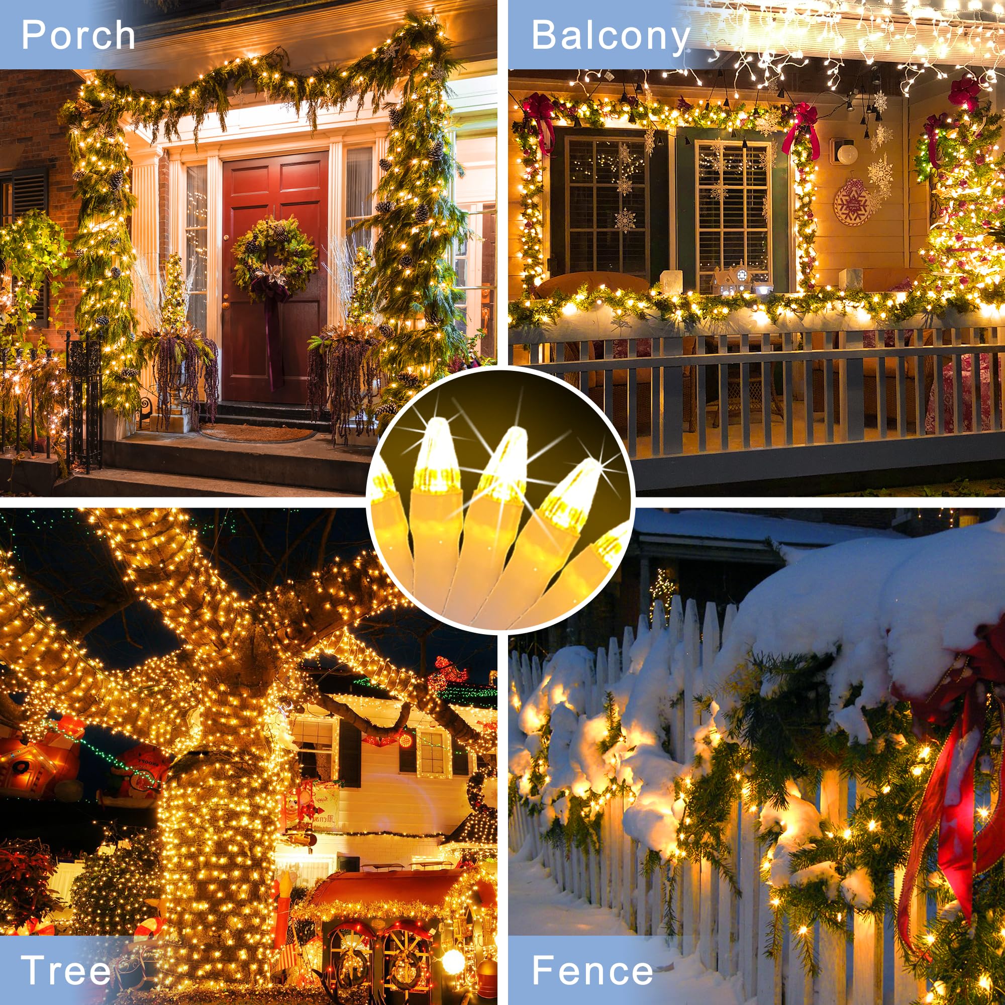 200 Led 66Ft Christmas String Lights Indoor Outdoor  8 Modes Christmas Fairy Lights With Timer & Momory  Ip44 Waterproof Christmas Tree Lights For Xmas Patio Yard Fence Balcony Garden (Warm White)