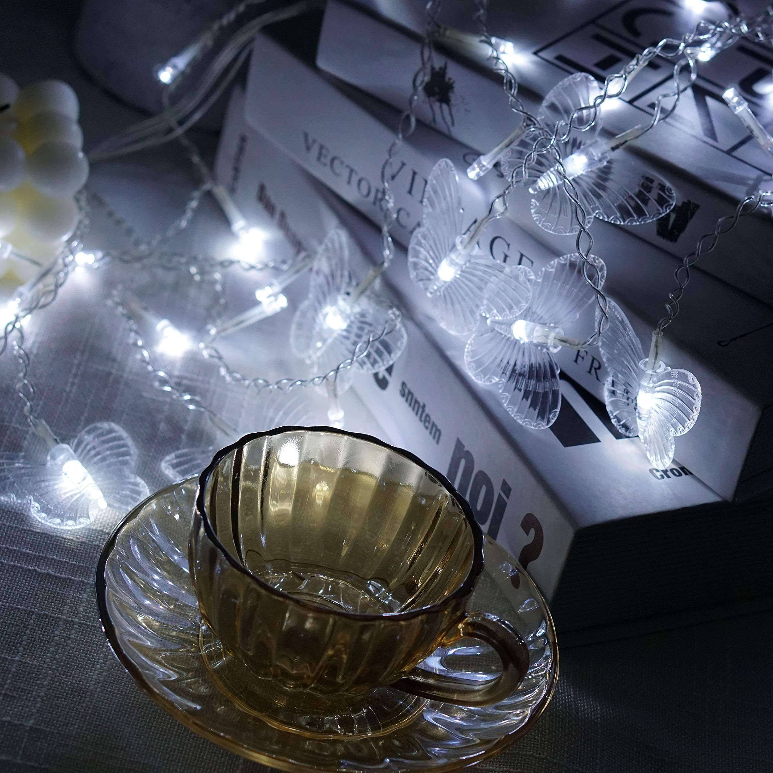 Starrymine 20Ft Cool White Curtain Butterfly String Lights 120Led, 8 Modes, Remote Control