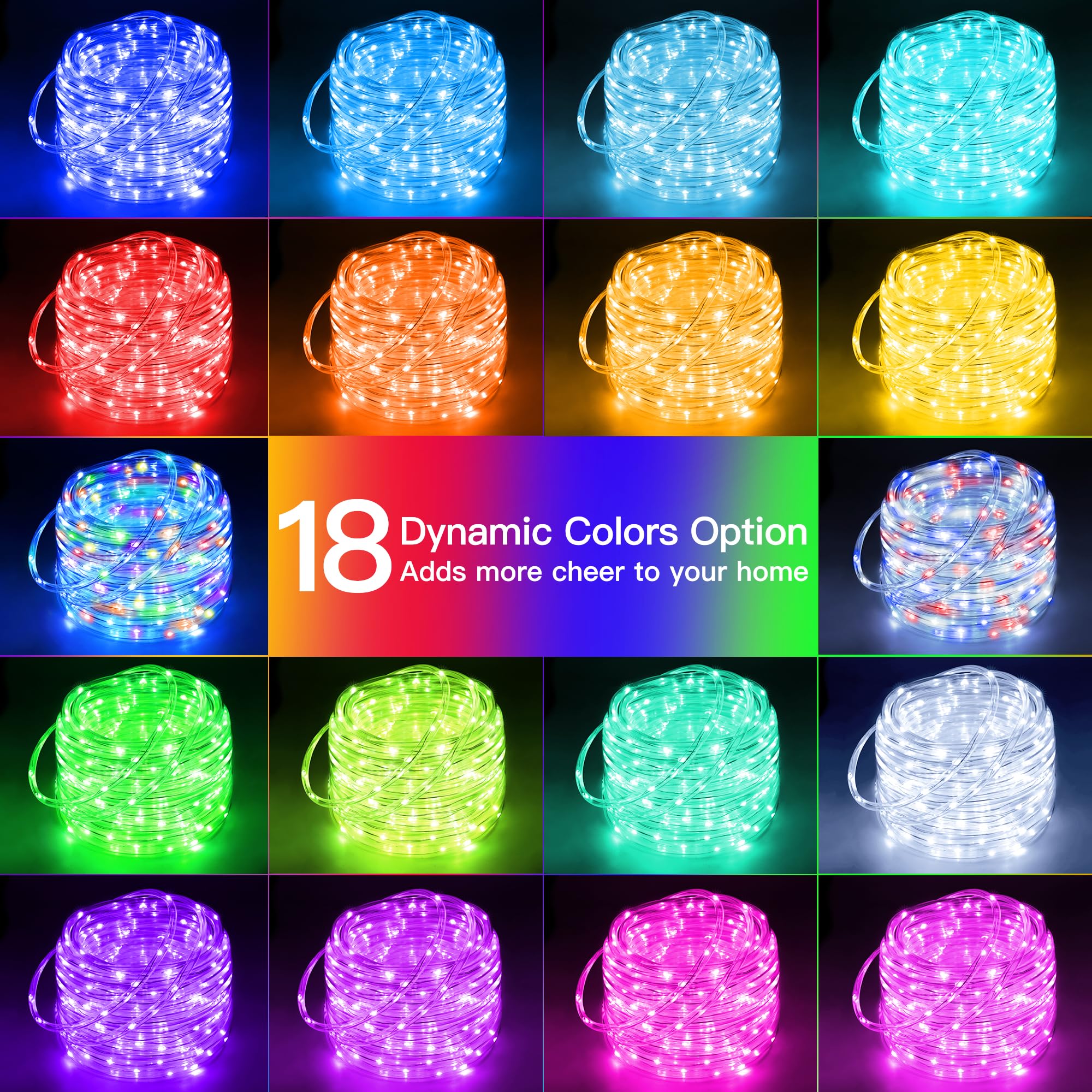 Ollny Rope Lights Outdoor Color Changing, 66Ft 200 Led Waterproof Plug In Outdoor String Lights With Remote, 18 Colors Twinkle Rope Lights For Outside Indoor Party Christmas Holiday Decorations