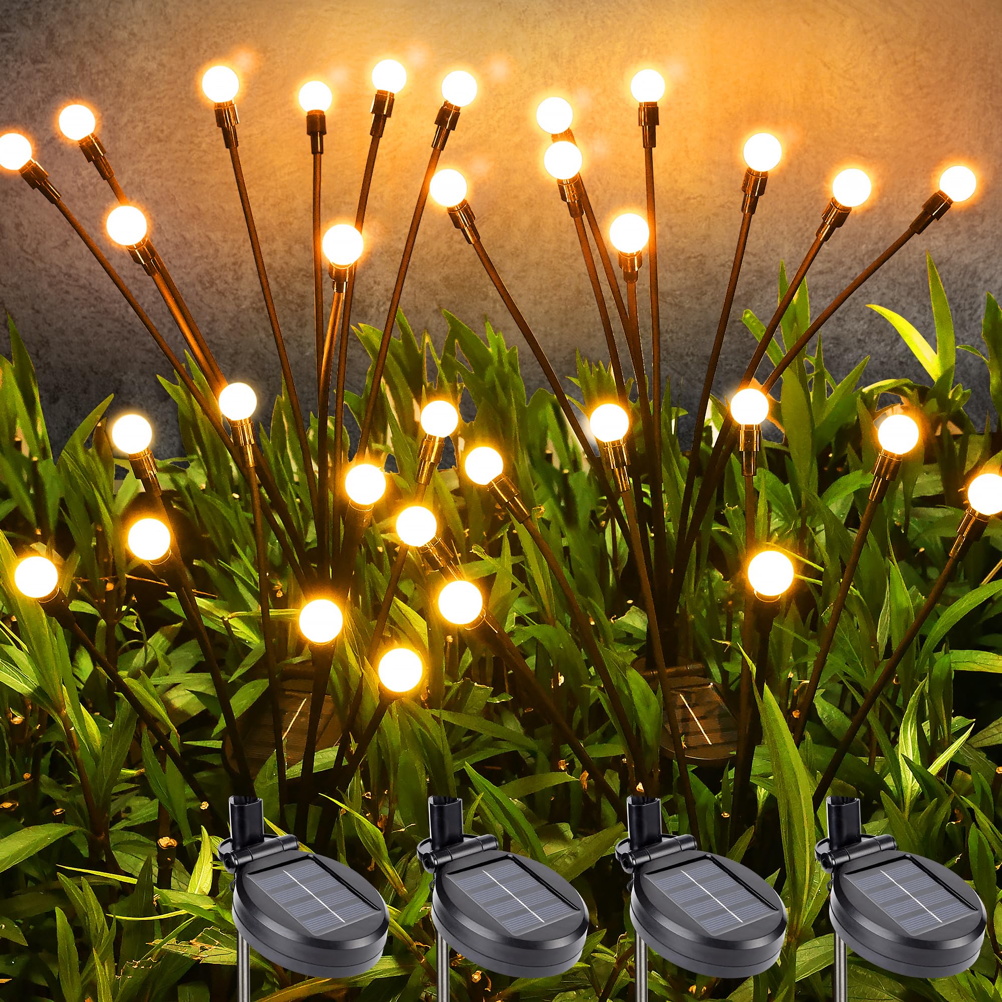 BrizLabs Solar Garden Lights, 4 Pack 32 LED, Waterproof, 2 Modes, Firefly - Warm White, for Outdoor Pathway and Patio Decor