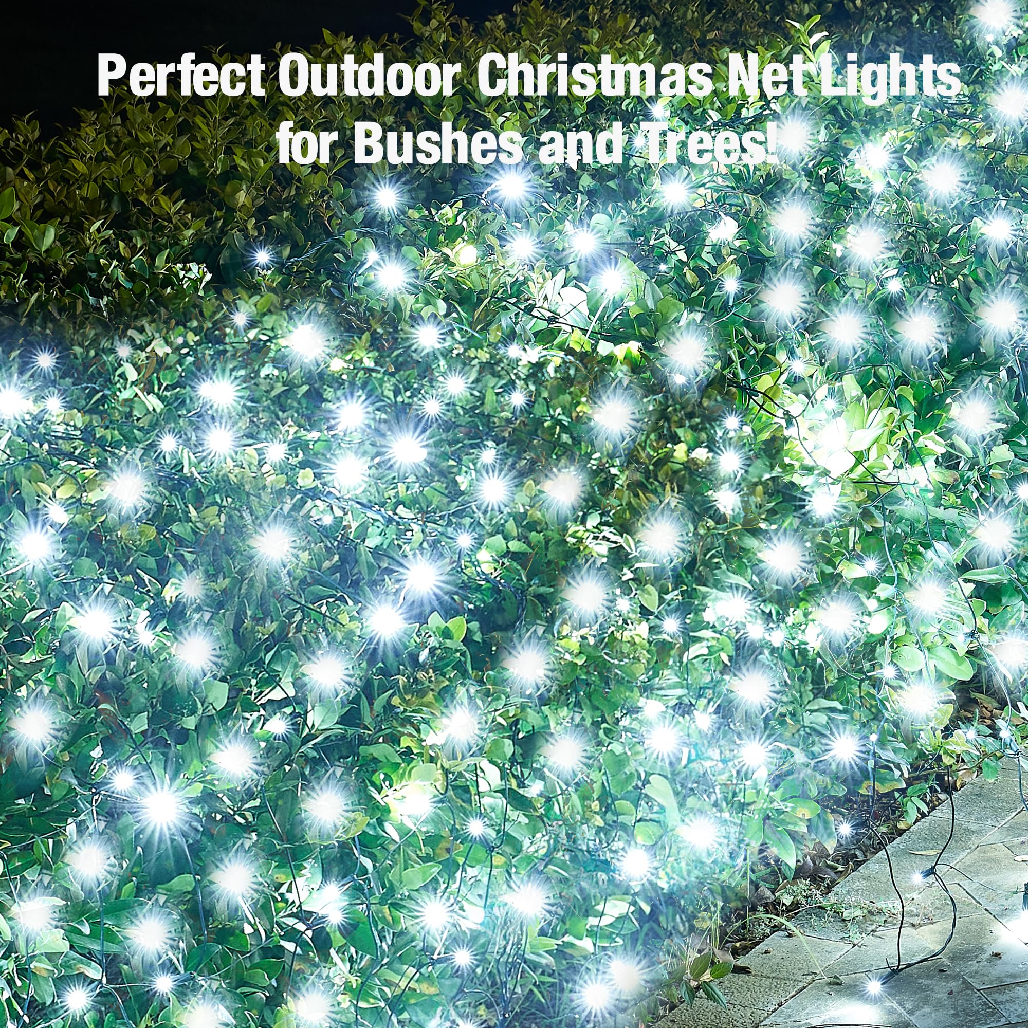 Sylampow Led White Christmas Net Lights Outdoor Christmas Bushes Lights 120Led 6Ftx5Ft, Connectable Outdoor Indoor Christmas Mes