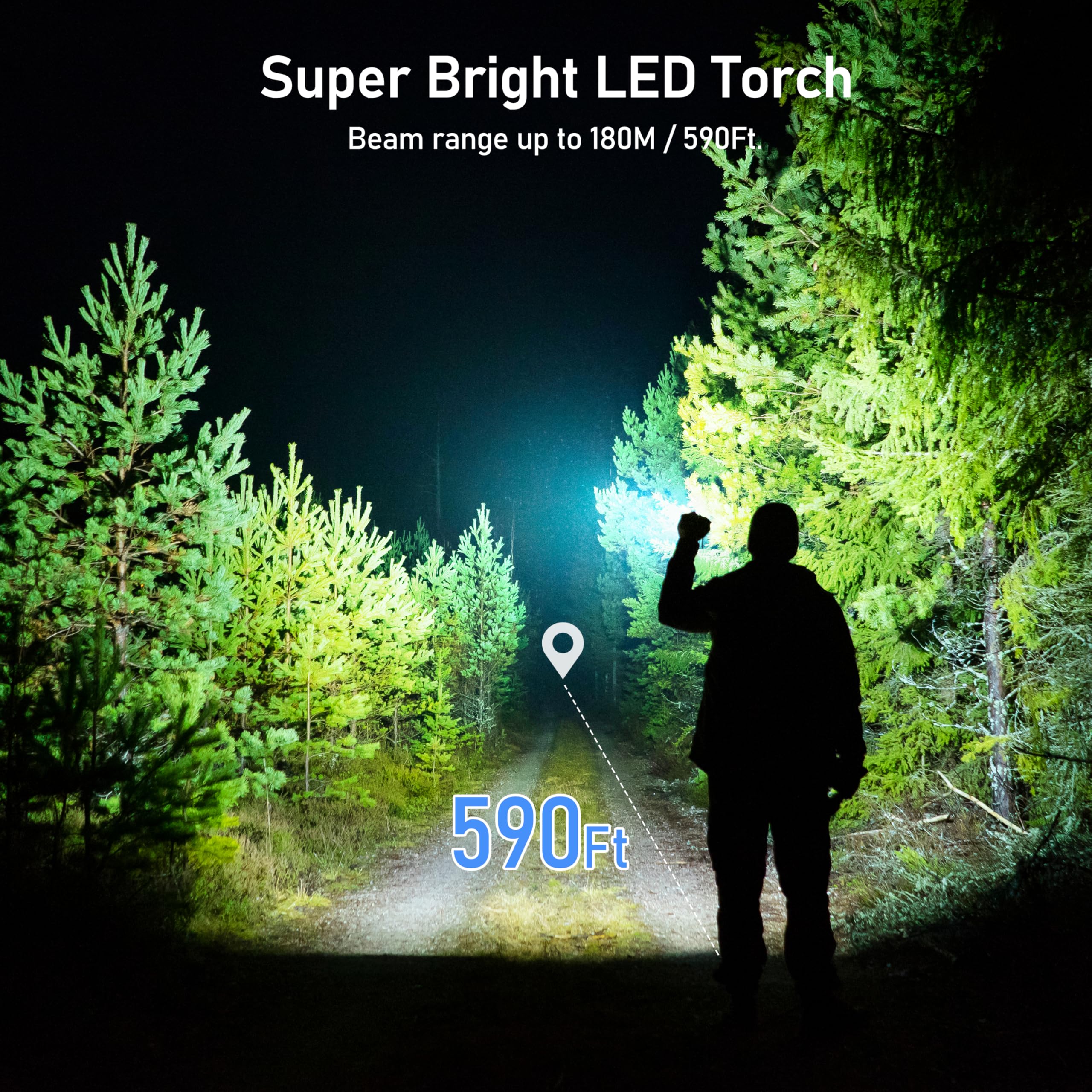 Blukar Rechargeable Flashlights 2pk - High Lumens Tactical, Zoomable, Adjustable Brightness, Black, Aluminum, Model K9132