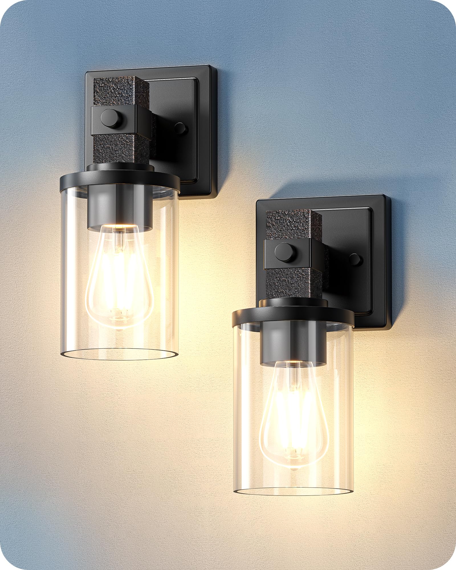 EDISHINE Wall Sconces Set of 2, Vintage Bronze 1-Light Fixtures with Clear Glass Shade, Model HHVL02M