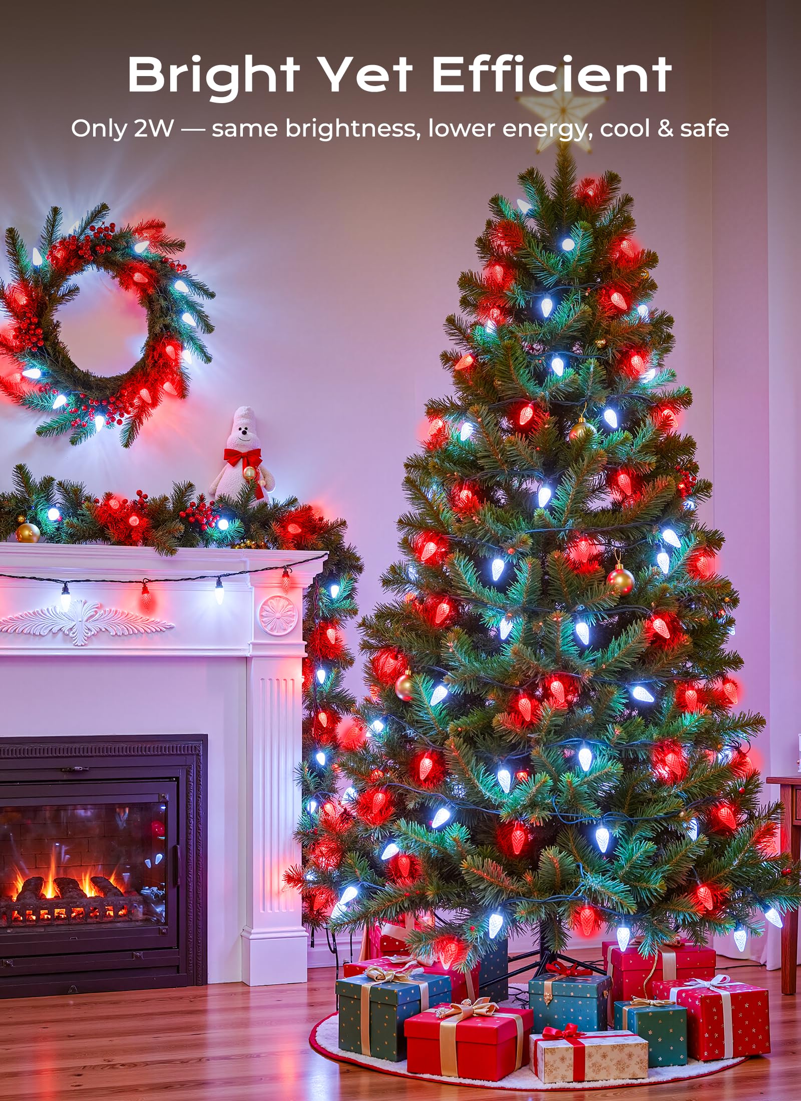 C9 Outdoor Christmas Lights  72 Ft 110 Led C9 String Lights  8 Modes & Timer Extendable Waterproof For Christmas Tree Indoor Outdoor Roofline Patio Outside Garden Yard Holiday Xmas Decor  Red White