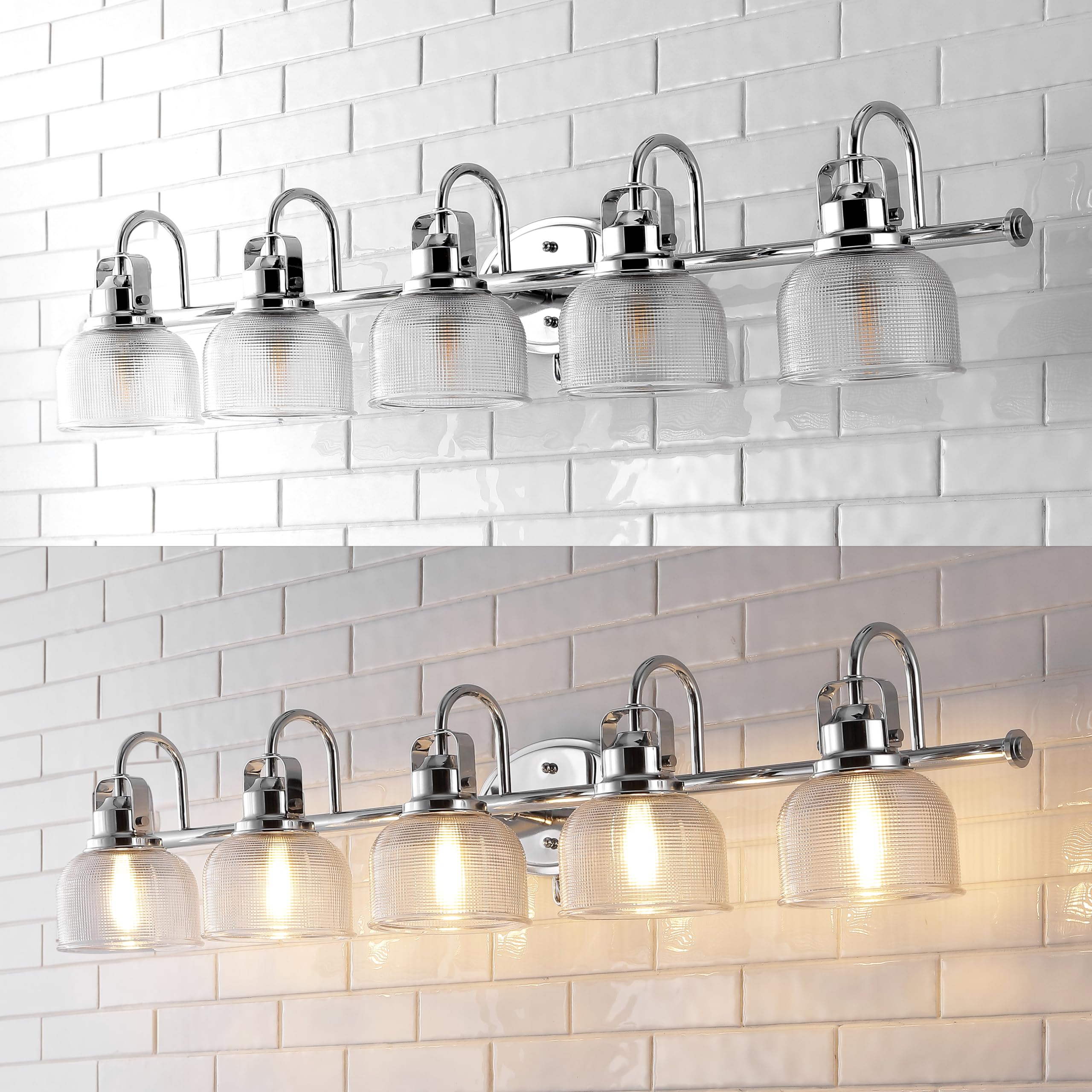 JONATHAN Y 5-Light LED Vanity Light, Metal/Glass, Chrome, Model JYL7903A
