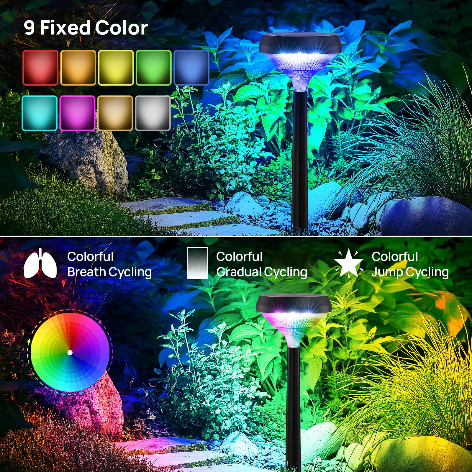 Linkind Solar Spot Lights Outdoor 8 Pack, Color Changing+Warm White+Cool White Solar Lights For Outdoor Decoration, Solar Lights