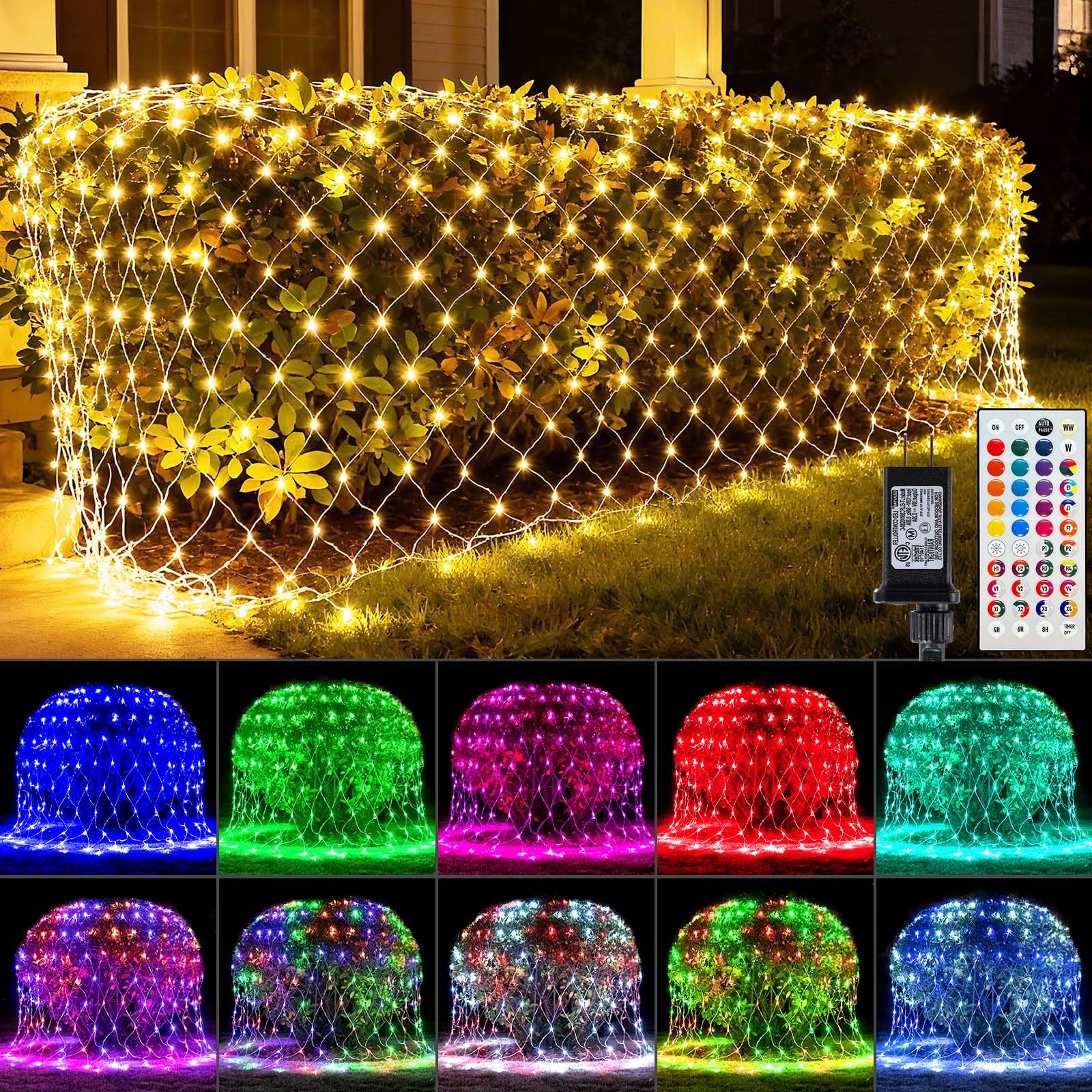 Lithome 10 X 10Ft Christmas Net Lights Outdoor  35 Colors Changing 240 Led Christmas Net Lights With Remote Connectable  9 Modes Rgb Mesh Light Plug In For Bushes  Xmas  Garden  Gazebo  Holiday Decor