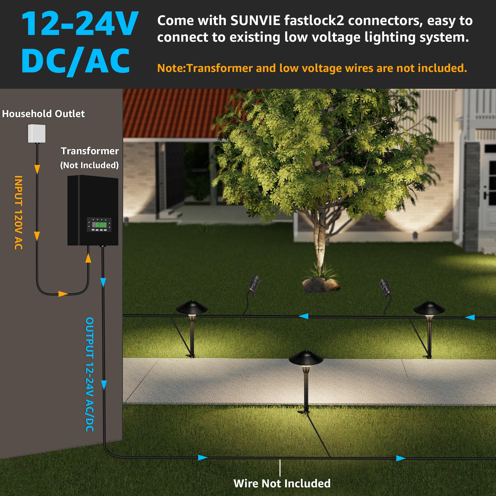 SUNVIE LED Landscape Lights, Low Voltage Aluminum Pathway Lights, Waterproof, 12 Pack, Black, Model 2741e82b-6472-47a0-998f-fbef
