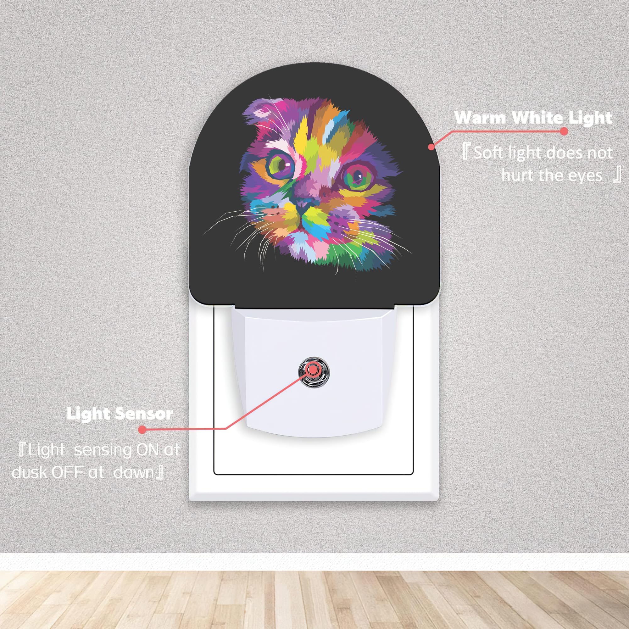 Axxitude Cute Cat Night Lights Plug Into Wall For Girls Boys Room,Night Light Led Lamp Dusk To Dawn Sensor Round Lamp For Bedroo
