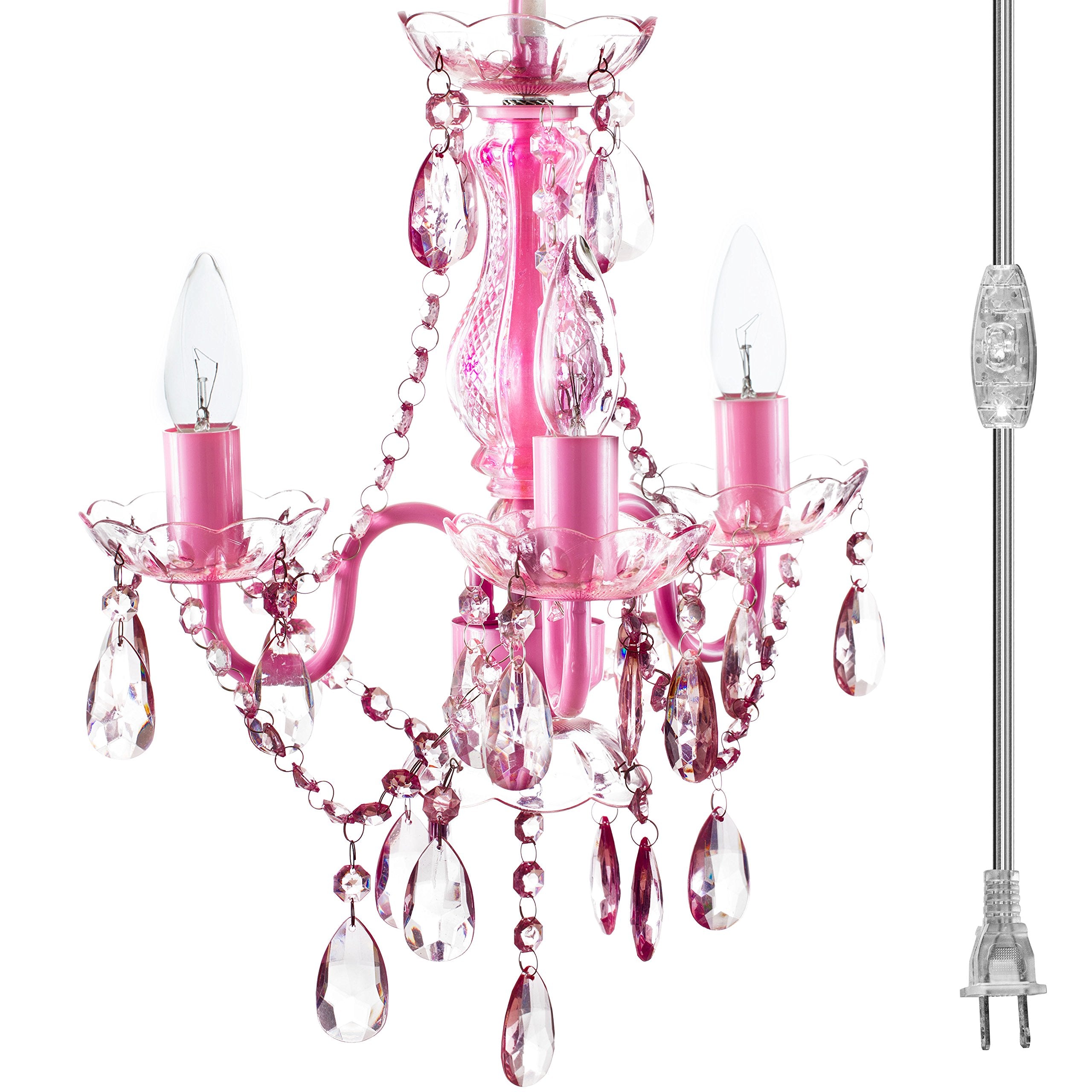 gypsy color The Original Brink House Plug-in 3 Light Pink Hanging Swag Chandelier H17 xW12   Pink Metal Frame  Glass Stem and Acrylic Crystals