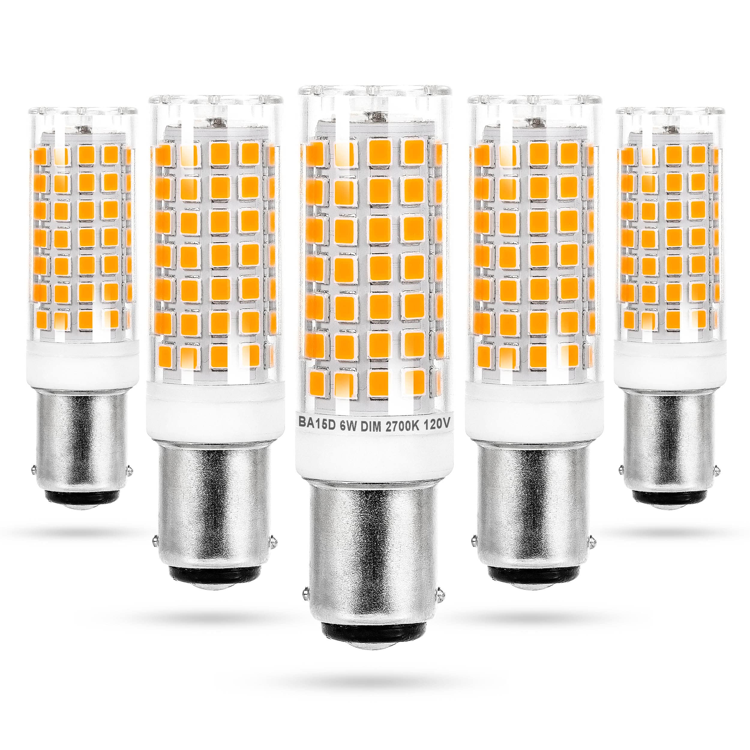 Ziomitus BA15D LED Bulbs, Dimmable 6W, Warm White, 2700K, Double Contact DC Bayonet Base, 5 Count, Model MZCBA