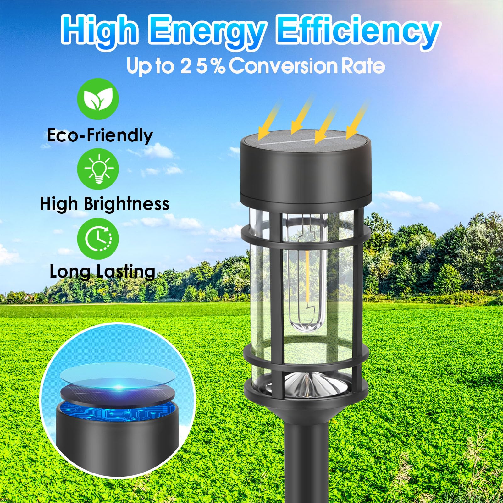 Mancra 8 Pack Solar Pathway Lights, Led Glass & Stainless Steel Outdoor Garden Lights