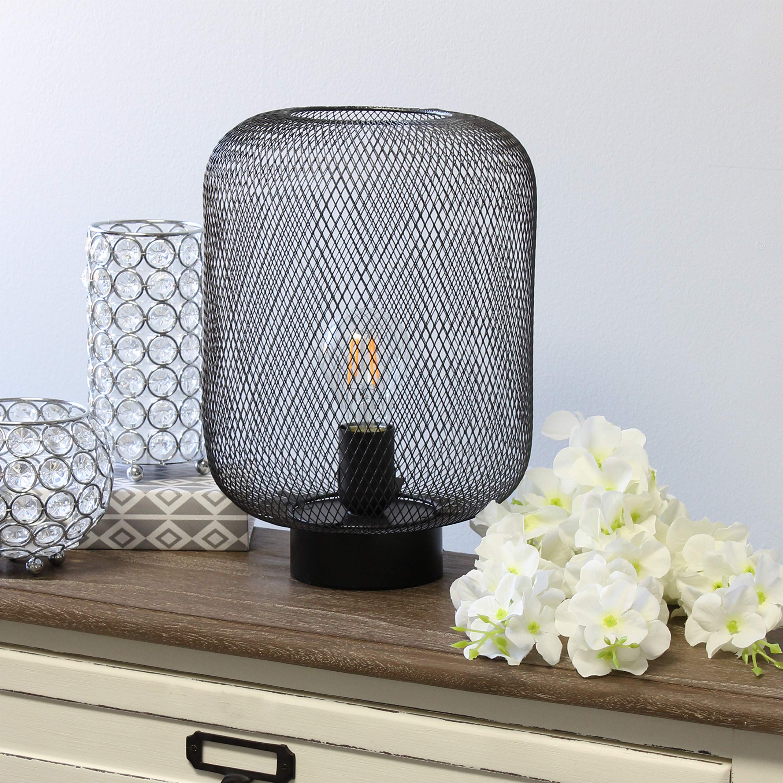 Simple Designs Lt1072-Blk Metal Mesh Industrial Table Lamp, Black