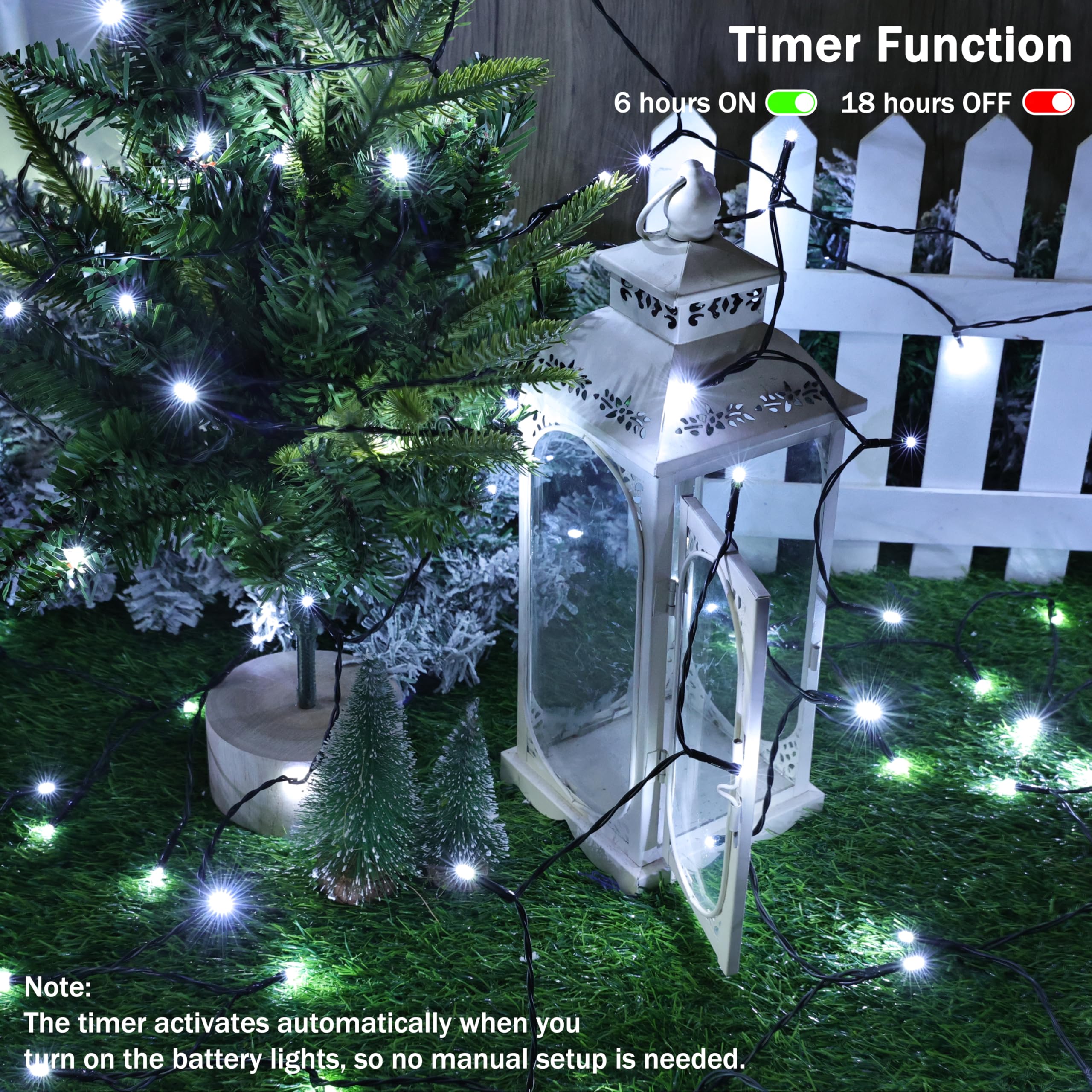 Lomotech Battery Operated Christmas Lights - 2 Pack Total 33Ft 100Leds String Lights 8 Modes Waterproof With Timer For Home  Garden  Party  Holiday  Tree Decoration (Green Wire  White)