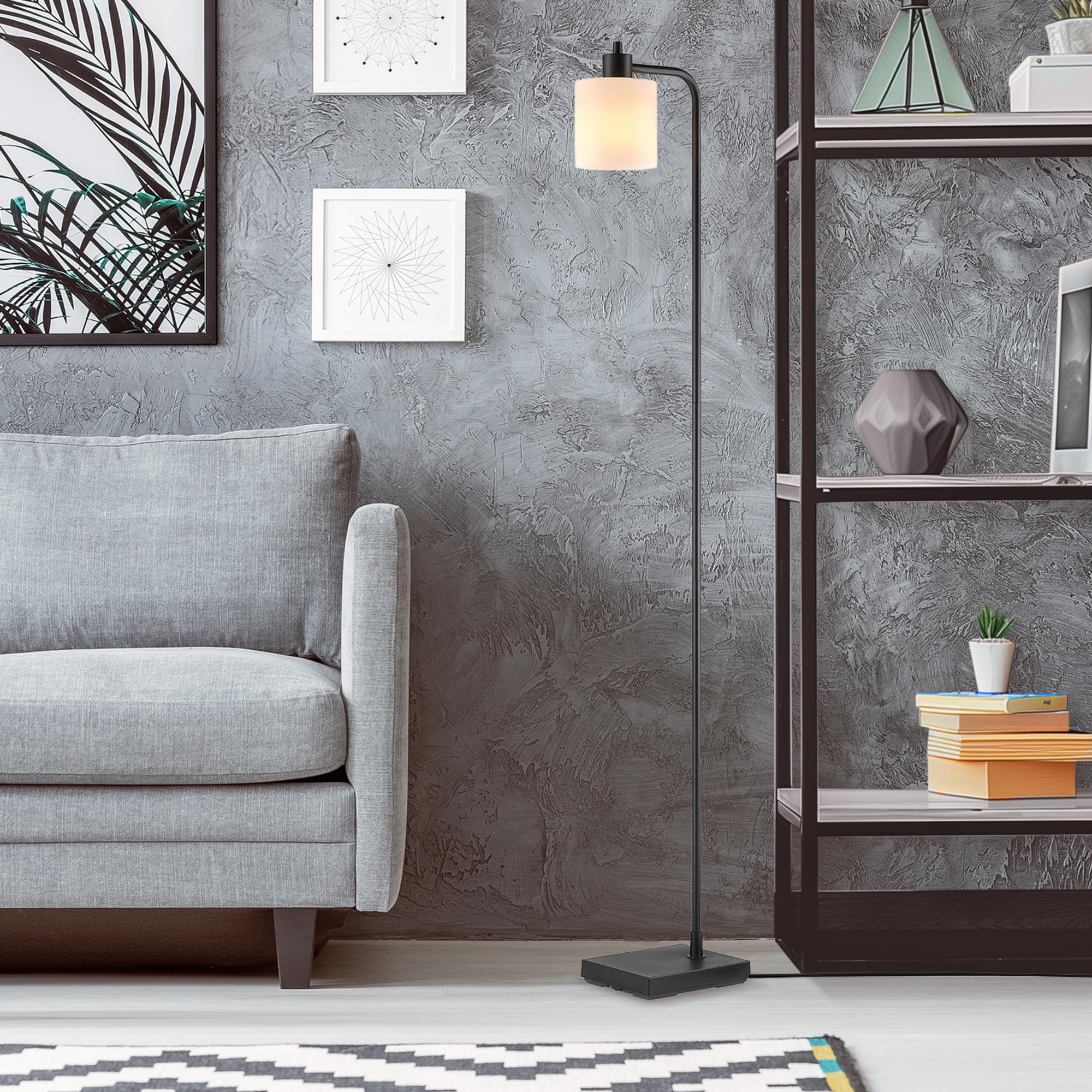 GLOBE Electric 61000144 62" Matte Black Floor Lamp with Frosted Shade, On/Off Switch, Ideal for Bedroom & Living Room Decor