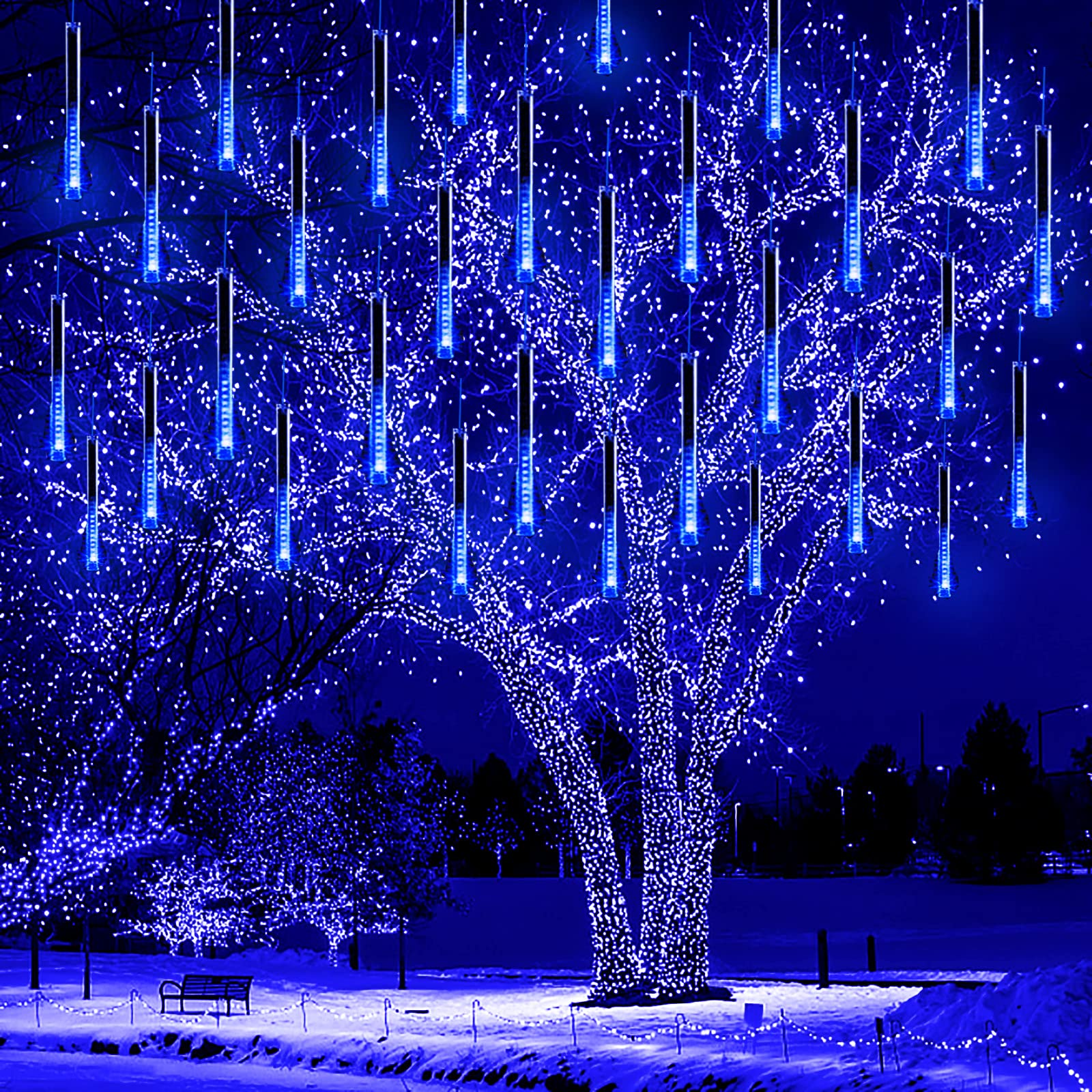 Lauzior Christmas Lights, 16 Inch/40cm Meteor Shower Lights, Xmas Decorations for Outside Yard Party, LED Icicle Christmas Light