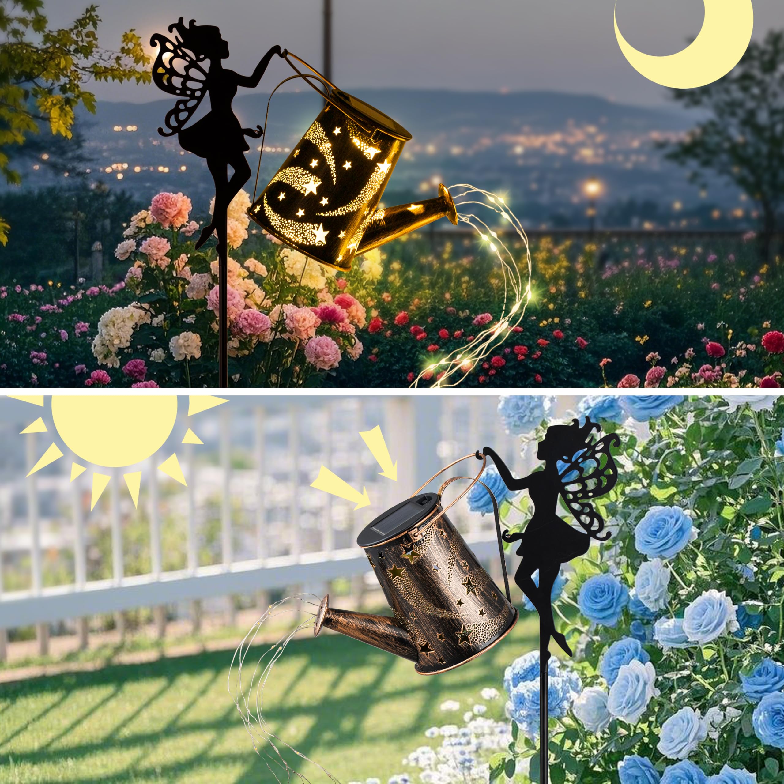 Solar Lights Outdoor, Solar Watering Can Light, Solar Garden Lights Waterproof Metal Hanging Lantern, Fairy Garden Decor For Out