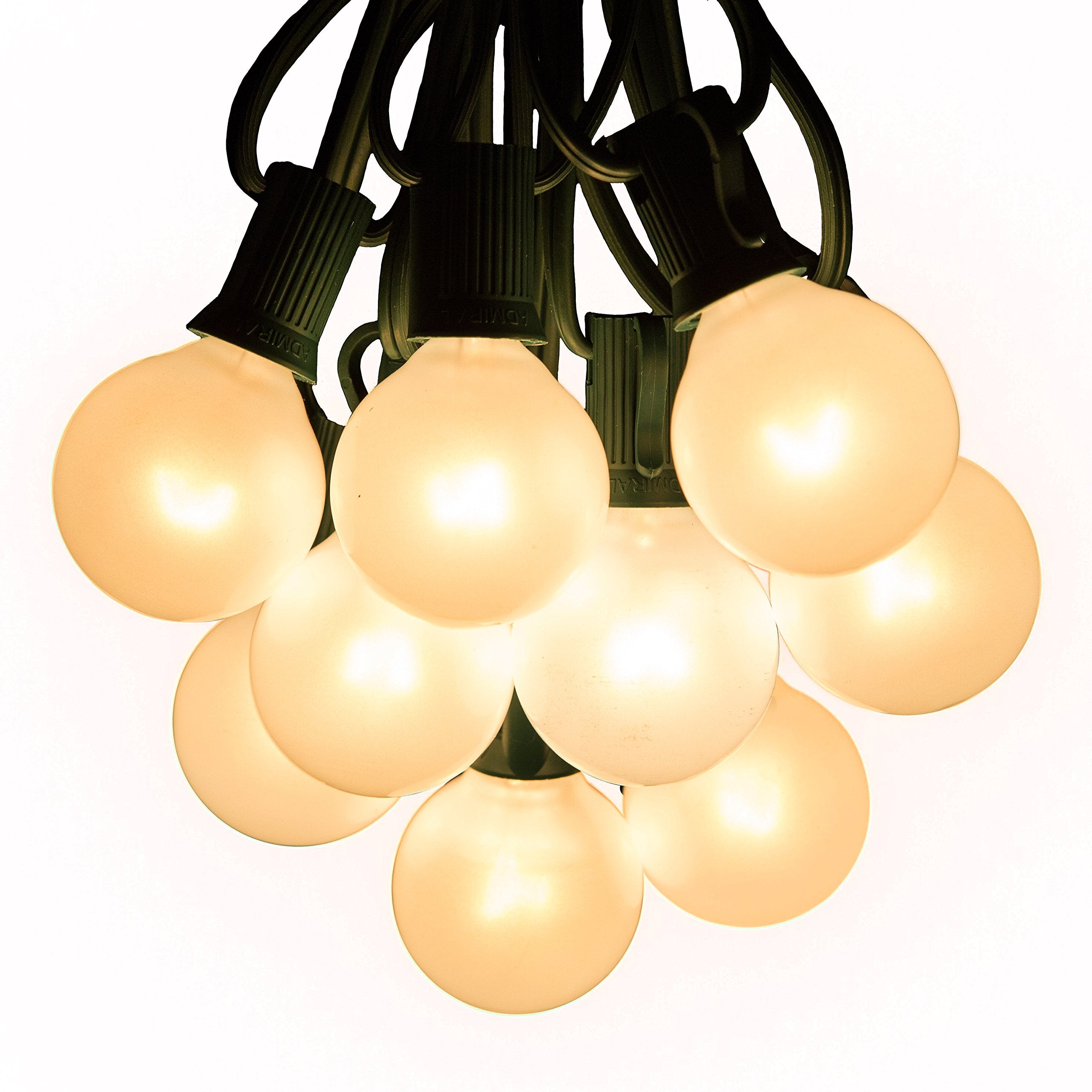 Hometown Evolution Outdoor Patio Globe String Lights - 50 Foot, G40 White Pearl Bulbs, Green Wire