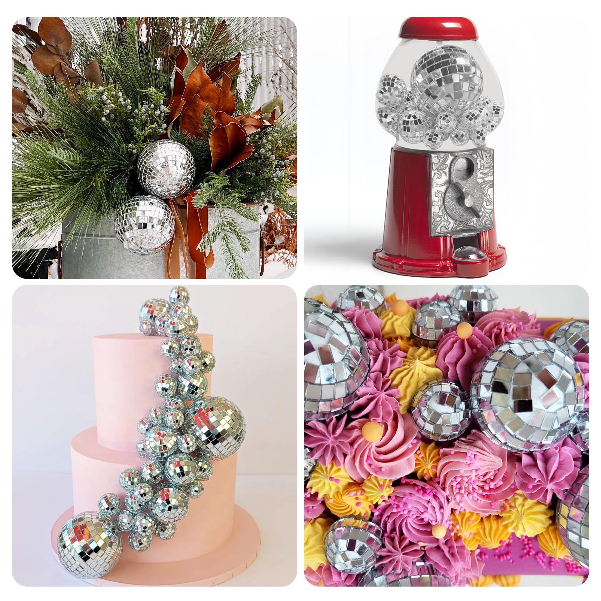45 PCS 0.78Inch 1.57Inch 2.36Inch 3.54Inch Disco Ball Cake Decoration Ornaments Reflective Mirror Ball Cake Decoration 70s Disco